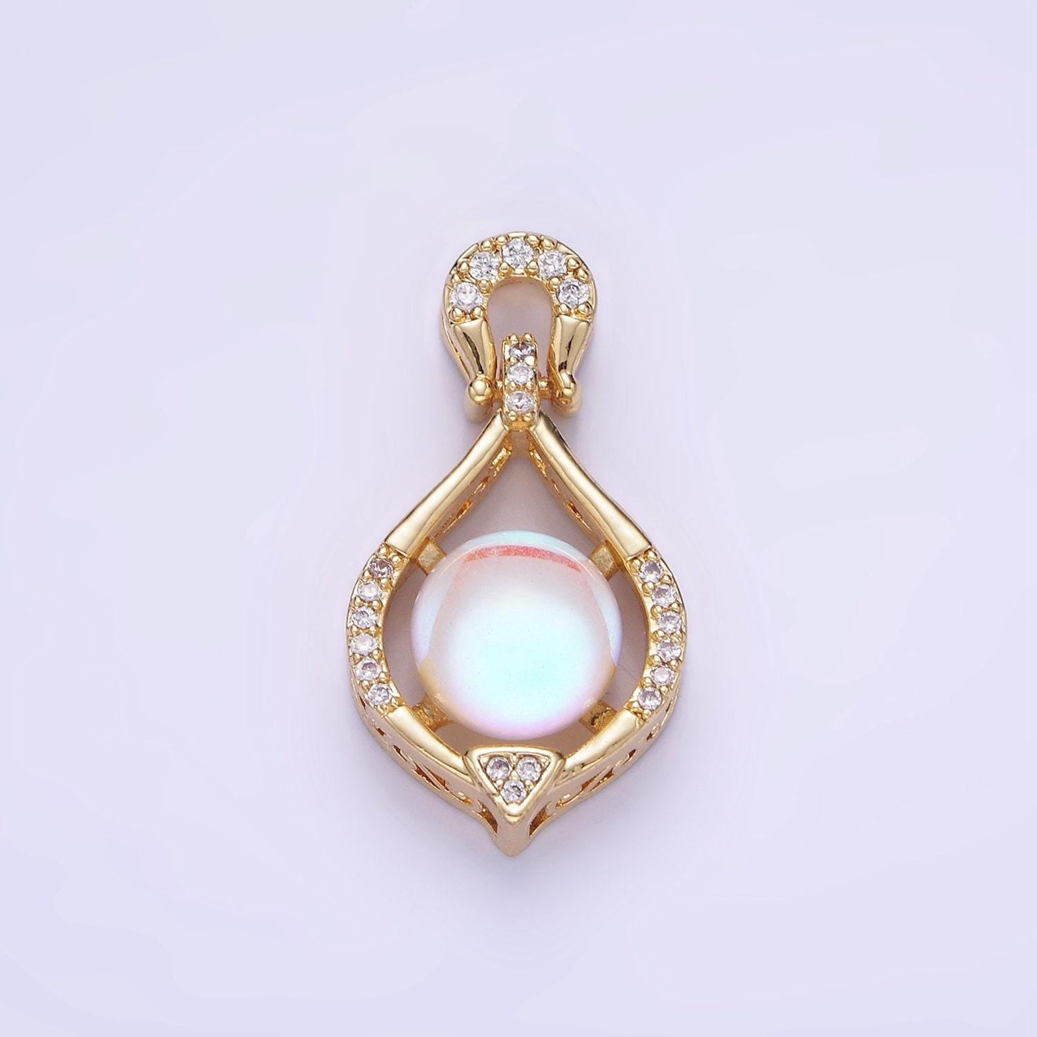 14k gold filled iridescent cz micro paved curved bezel pendant | aa-1183