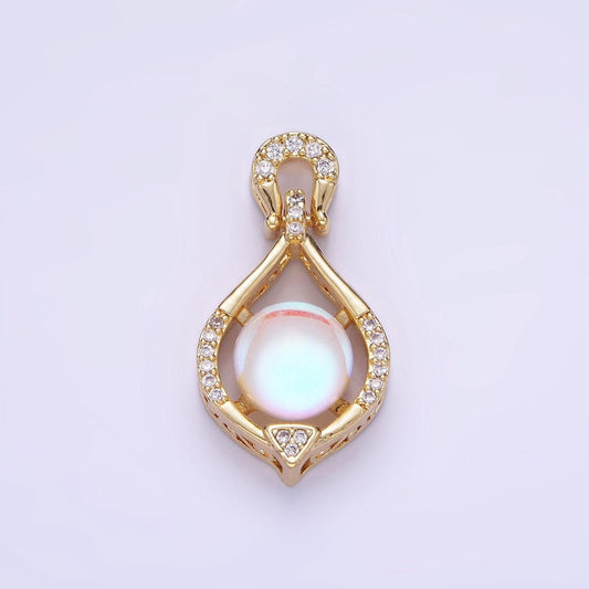 14k gold filled iridescent cz micro paved curved bezel pendant | aa-1183