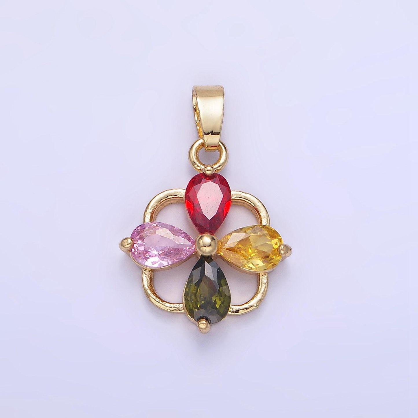 14k gold filled cz multicolor teardrop open square bail pendant | aa-1179