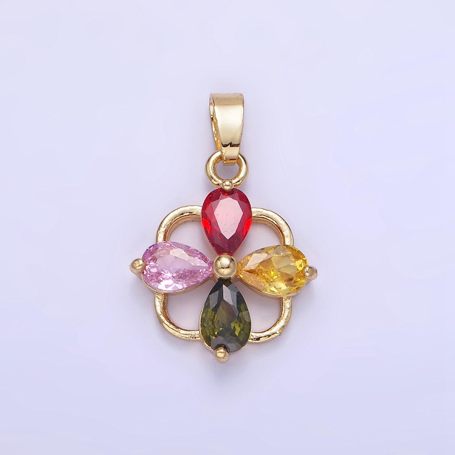 14k gold filled cz multicolor teardrop open square bail pendant | aa-1179
