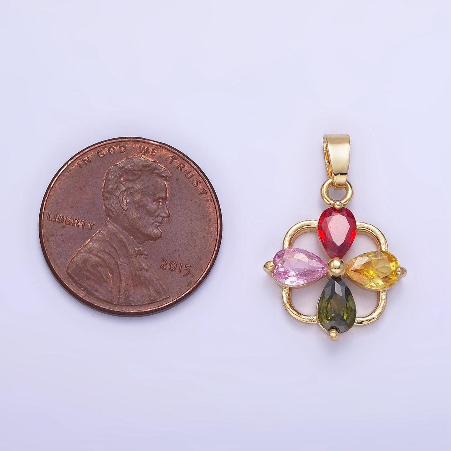 14k gold filled cz multicolor teardrop open square bail pendant | aa-1179