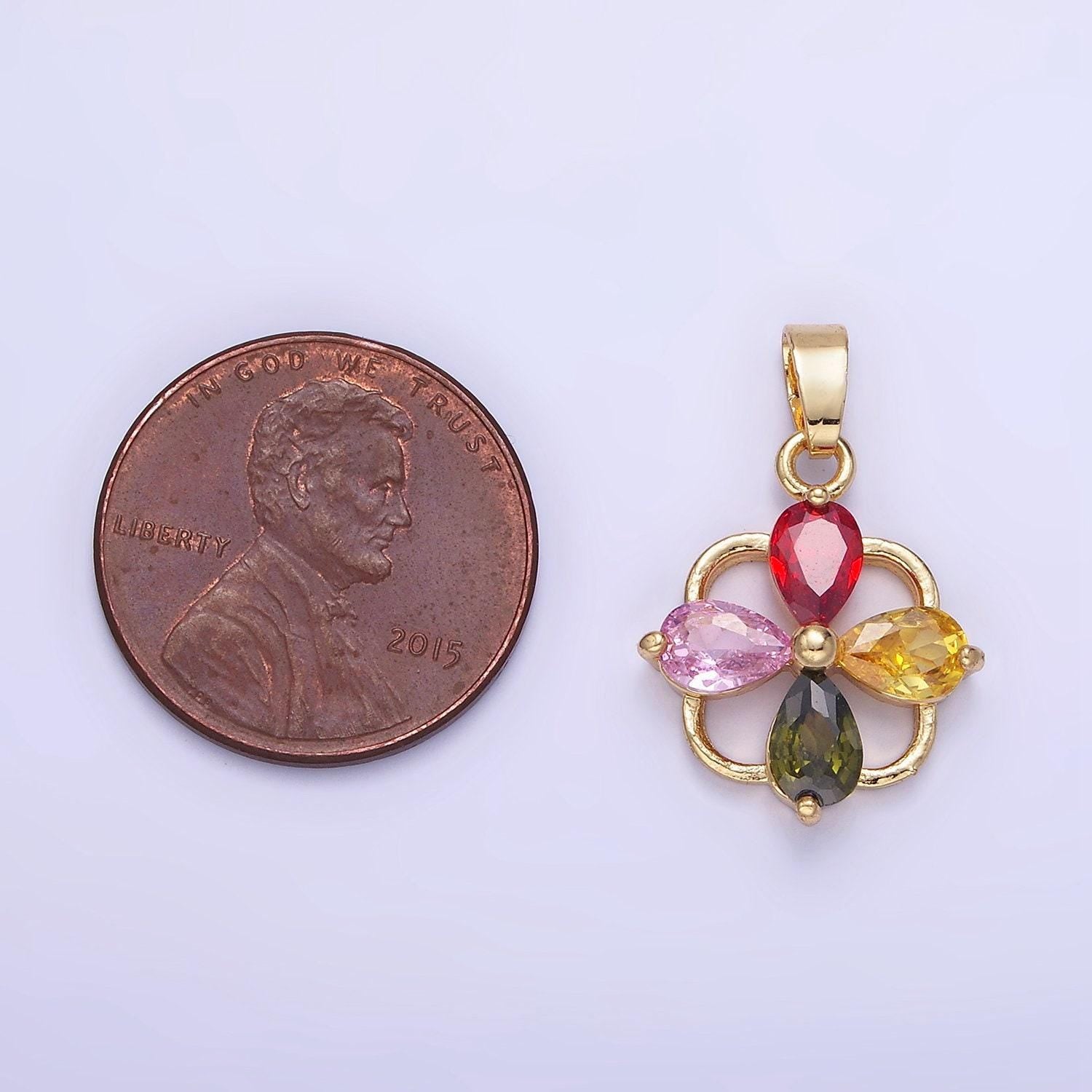 14k gold filled cz multicolor teardrop open square bail pendant | aa-1179