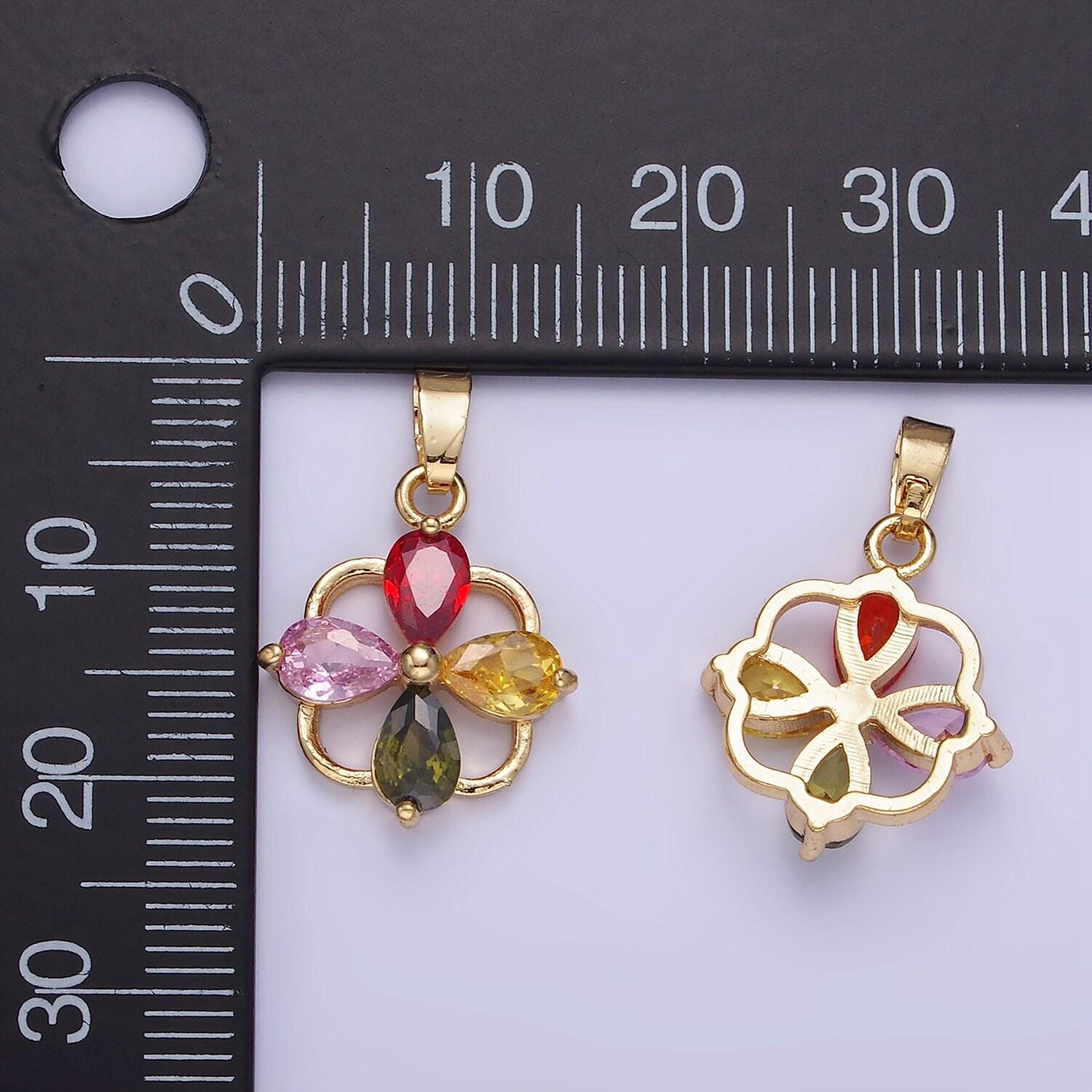 14k gold filled cz multicolor teardrop open square bail pendant | aa-1179