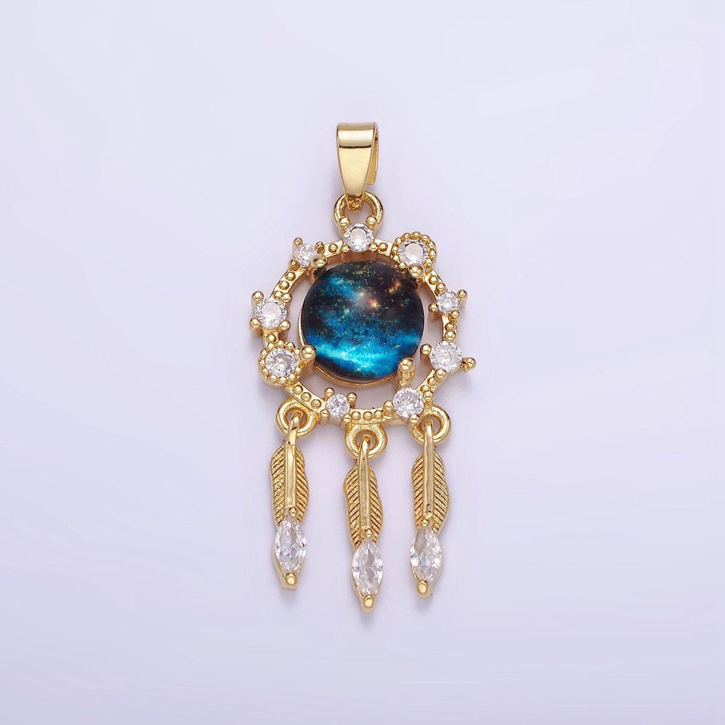 14k gold filled celestial dreamcatcher cz triple flower drop pendant | aa-1177