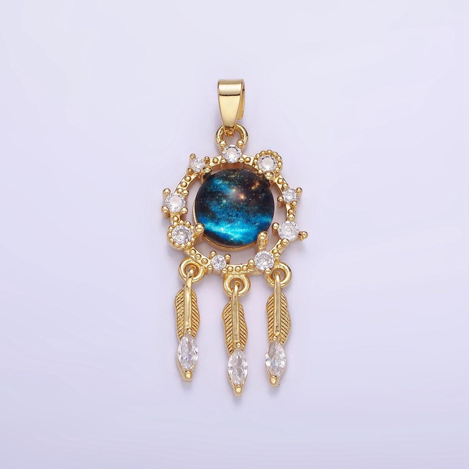 14k gold filled celestial dreamcatcher cz triple flower drop pendant | aa-1177
