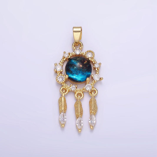 14k gold filled celestial dreamcatcher cz triple flower drop pendant | aa-1177