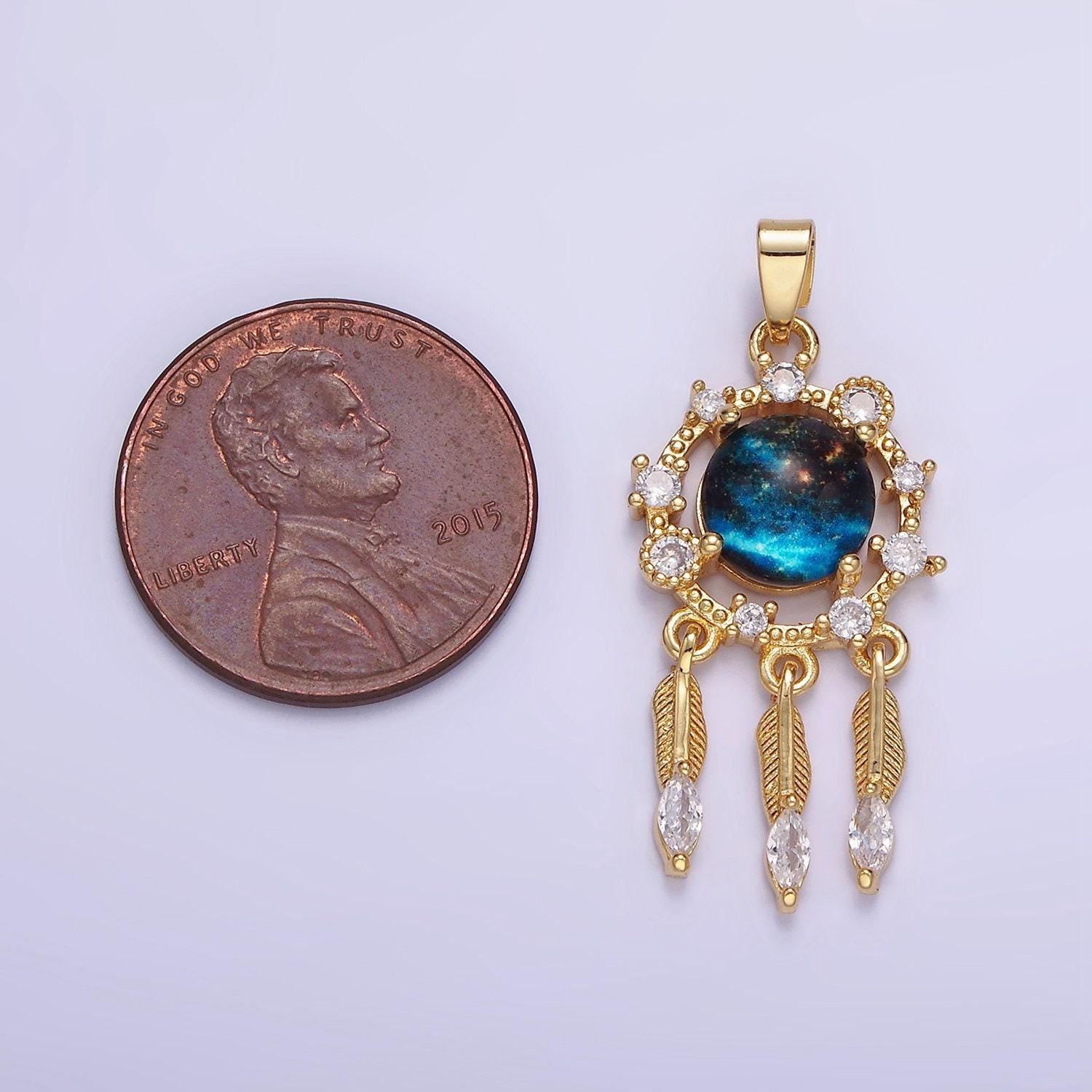14k gold filled celestial dreamcatcher cz triple flower drop pendant | aa-1177