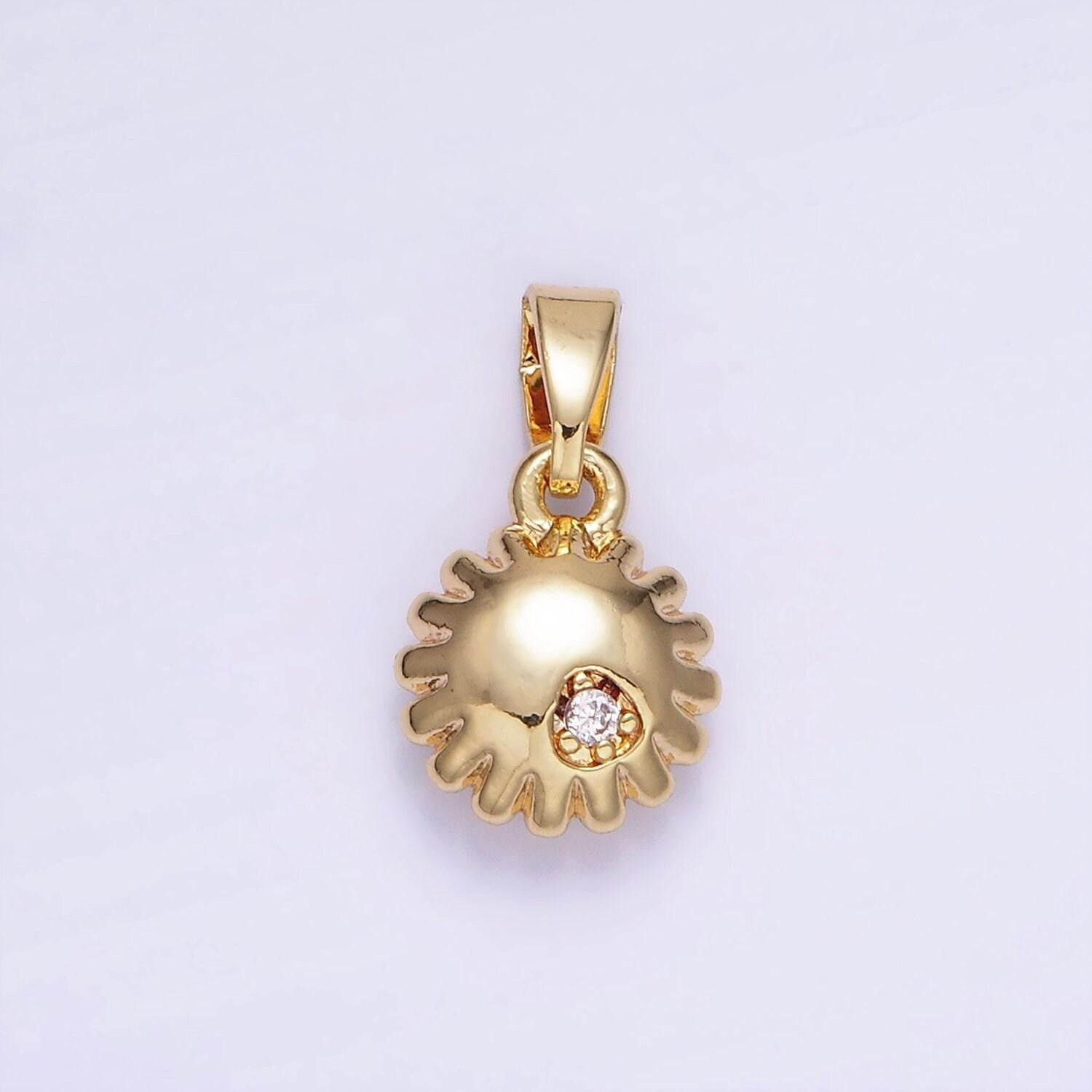 14k gold filled cz celestial sun puffed mini pendant | aa-1176