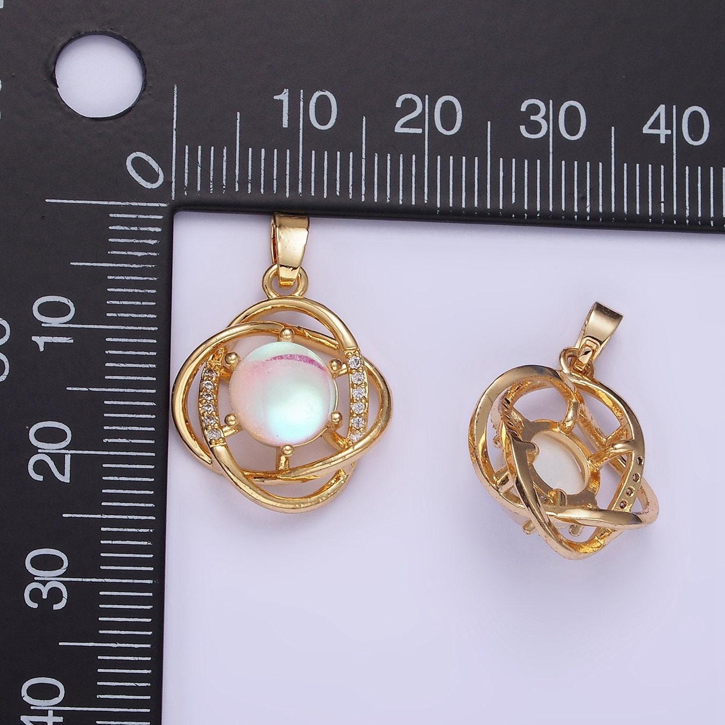 14k gold filled iridescent micro paved cz circular band open pendant | aa-1174