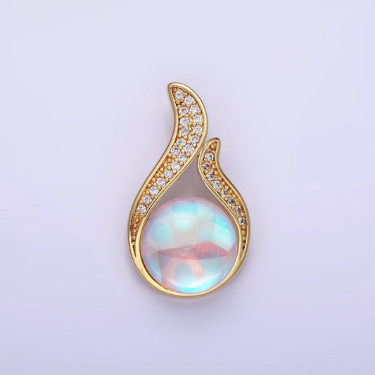14k gold filled iridescent cz open micro paved teardrop pendant | aa-1171