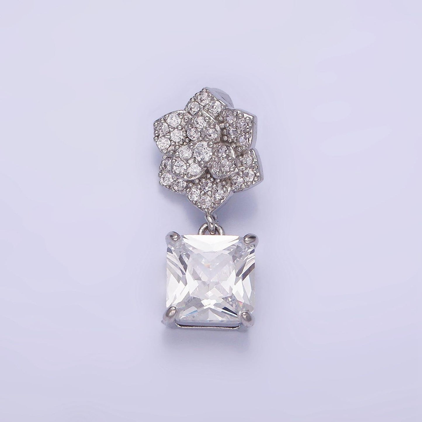 White gold filled square cz drop micro paved flower pendant | aa-1169