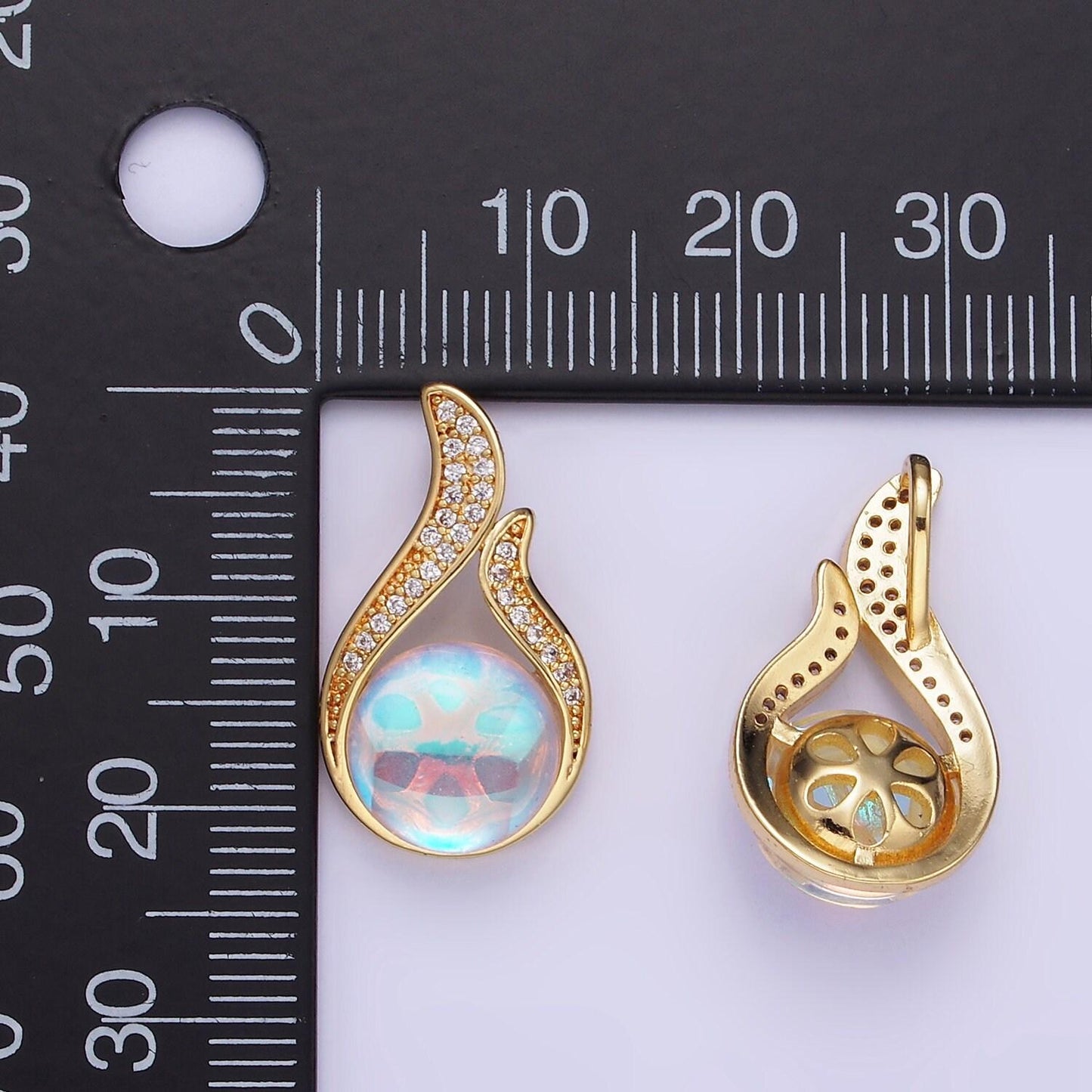 14k gold filled iridescent cz open micro paved teardrop pendant | aa-1171