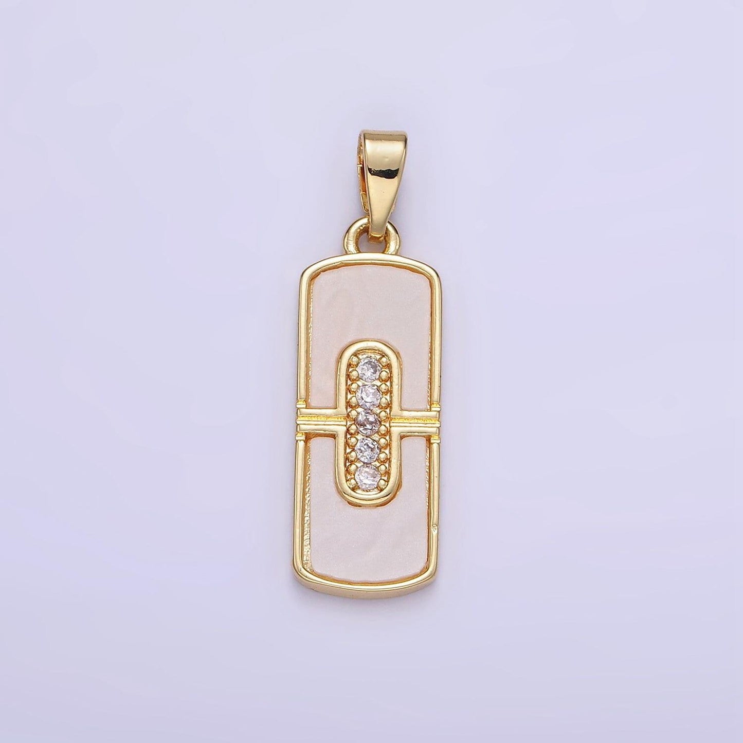 14k gold filled micro paved cz shell pearl tag pendant in gold & silver | aa-1165