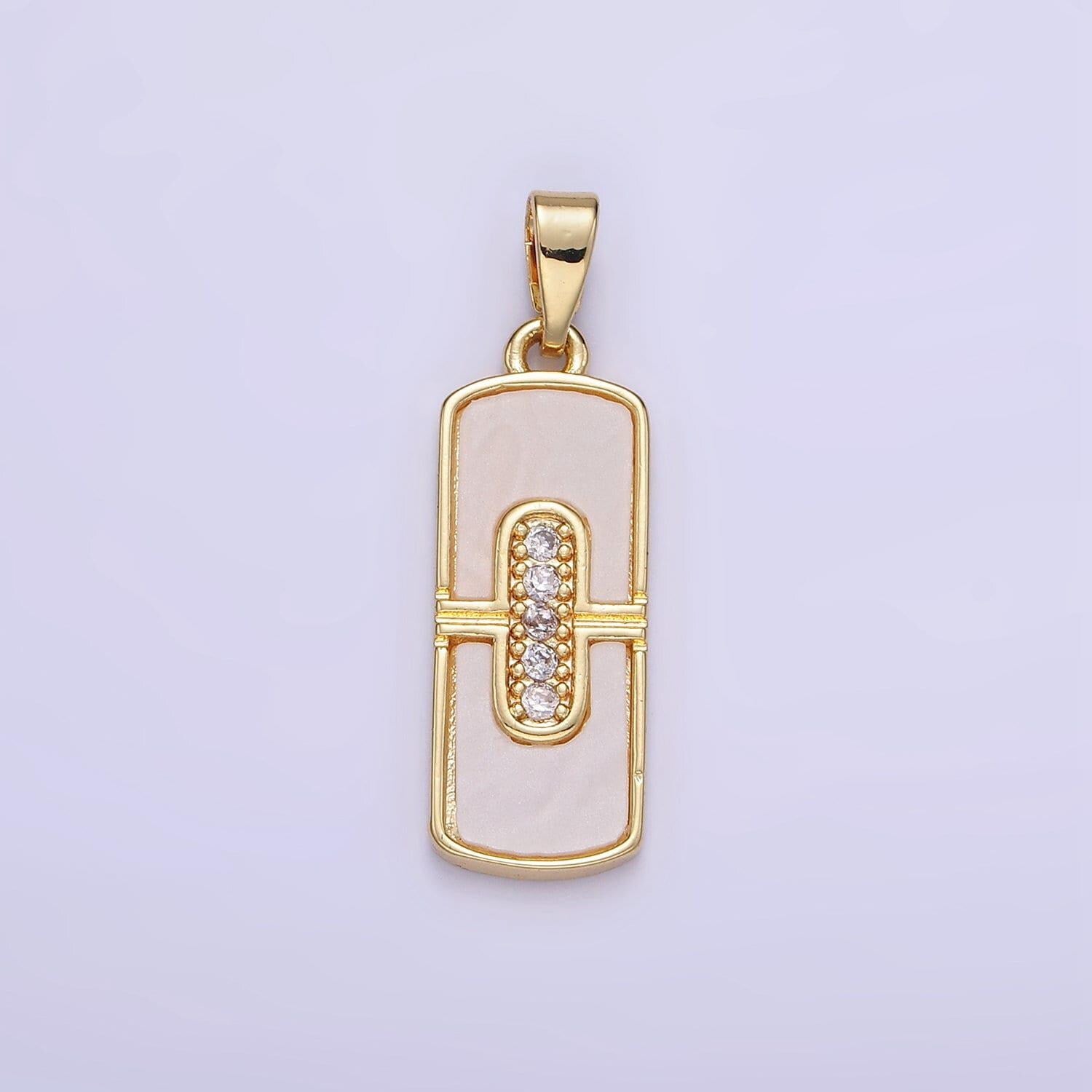 14k gold filled micro paved cz shell pearl tag pendant in gold & silver | aa-1165