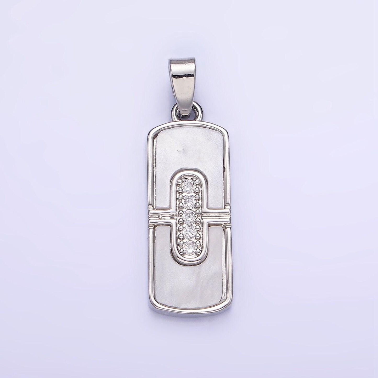 14k gold filled micro paved cz shell pearl tag pendant in gold & silver | aa-1165