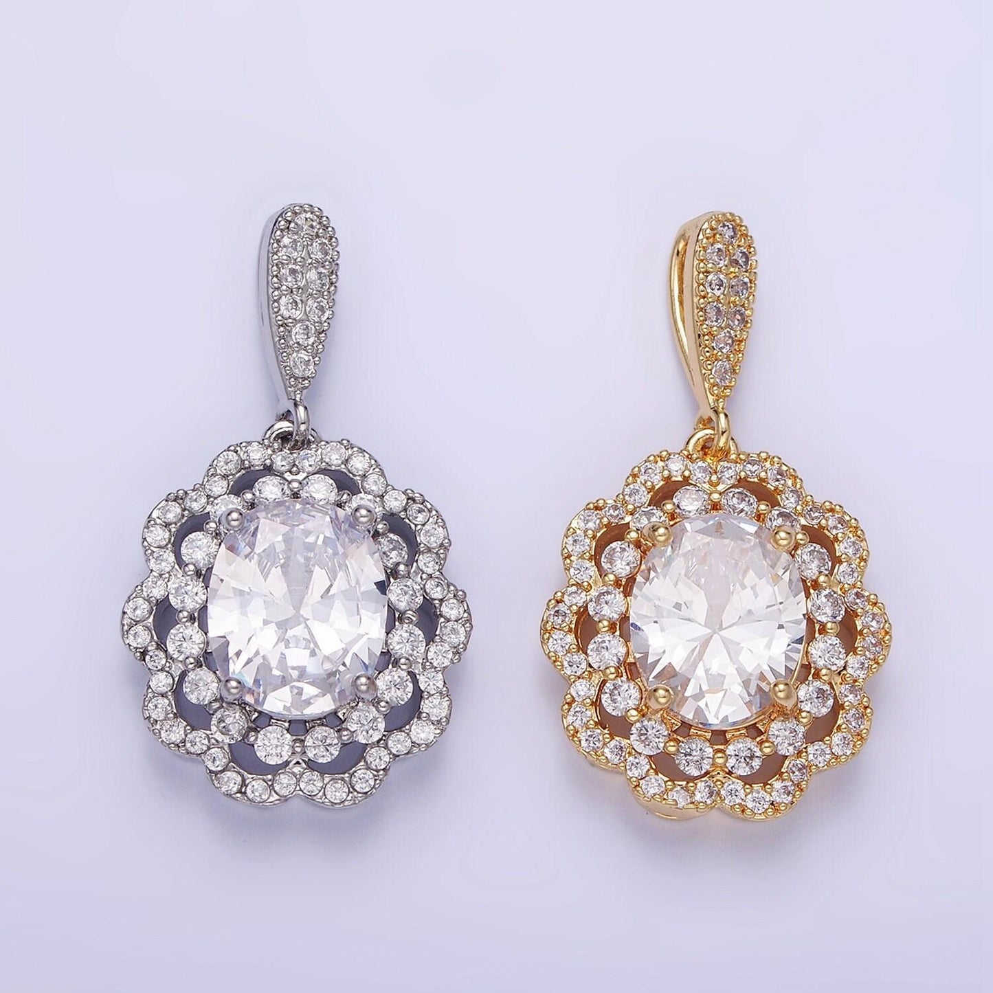 14k gold filled flower clear cz micro paved bail pendant in gold & silver | aa1163