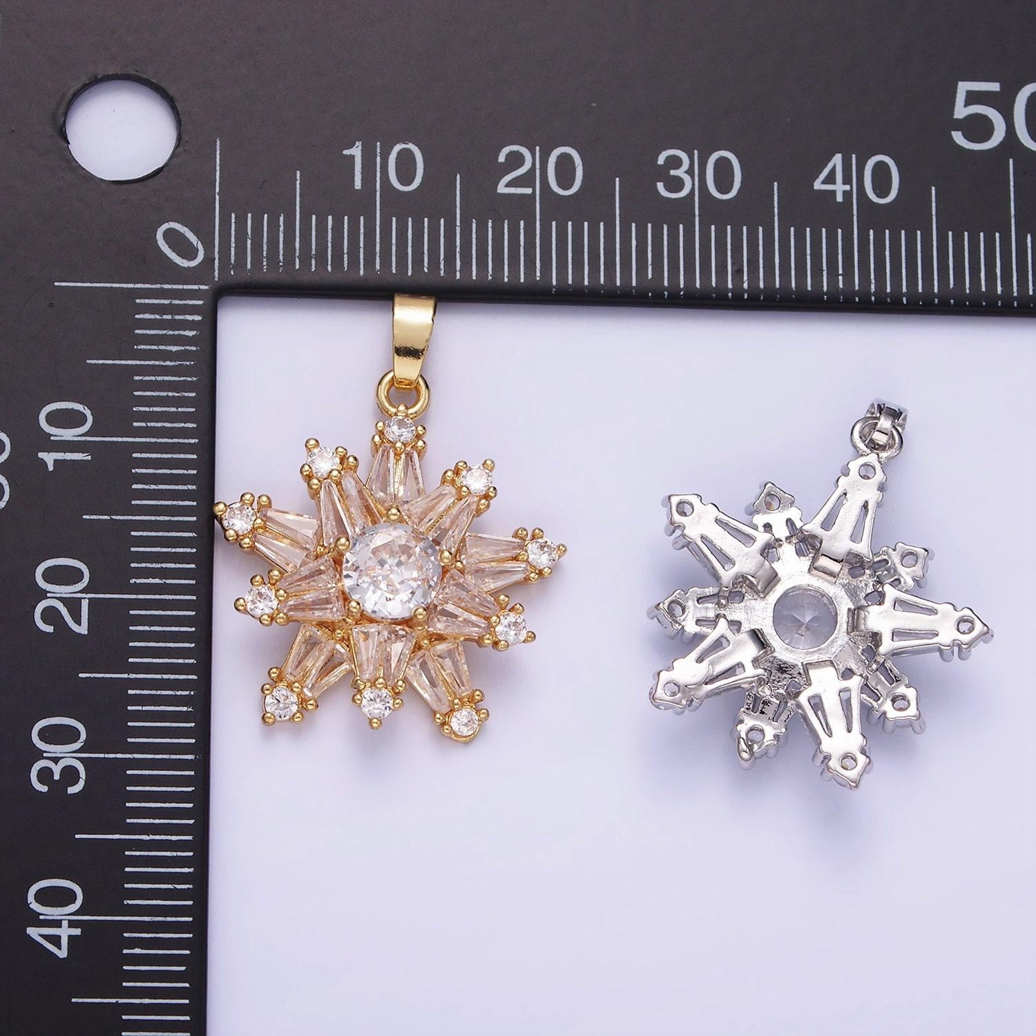 14k gold filled clear cz baguette celestial north star pendant in gold & silver | aa-1164