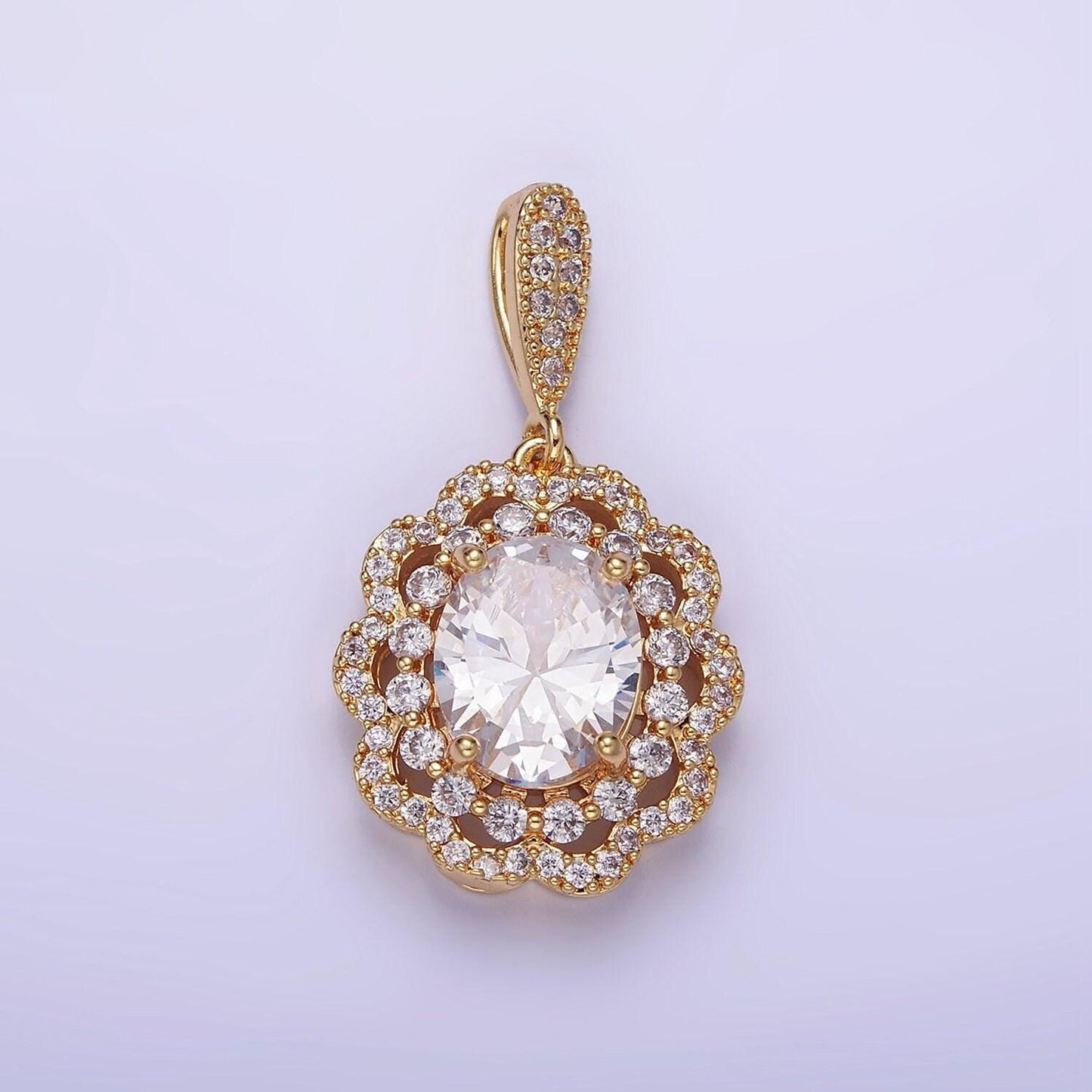 14k gold filled flower clear cz micro paved bail pendant in gold & silver | aa1163
