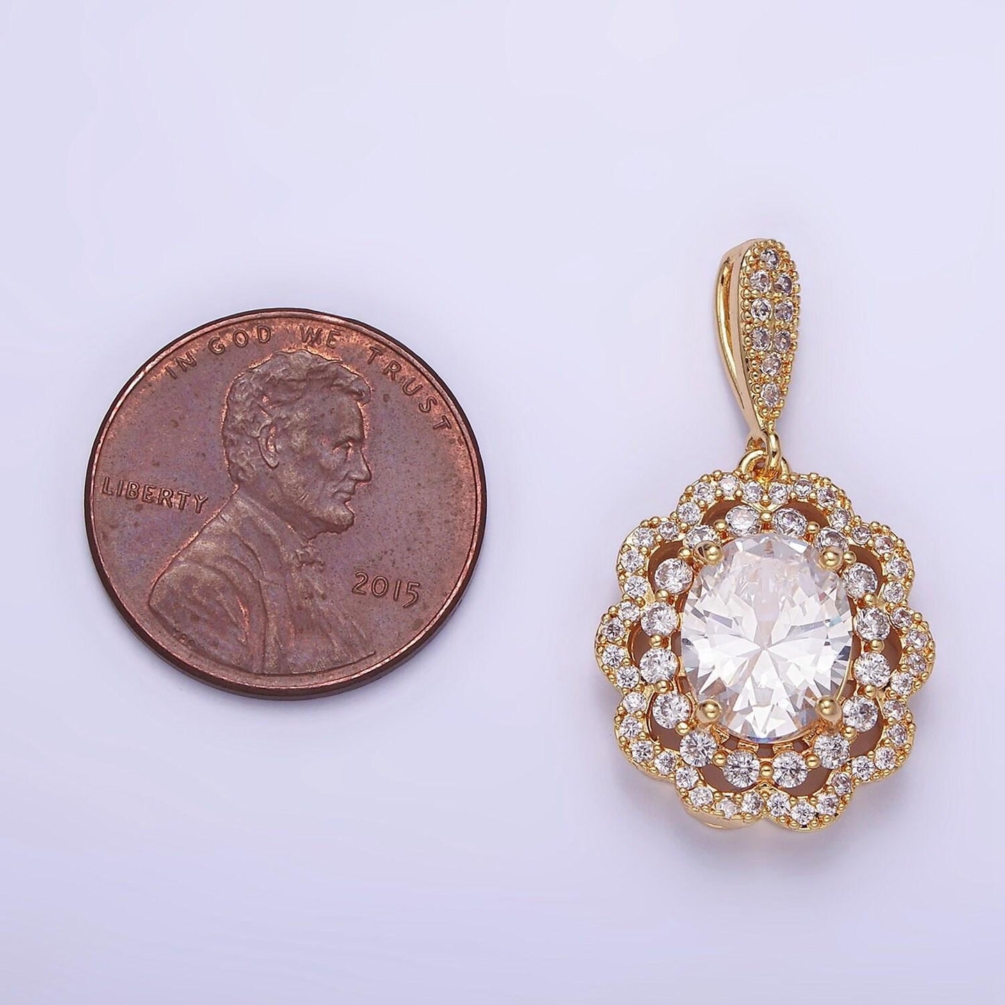 14k gold filled flower clear cz micro paved bail pendant in gold & silver | aa1163