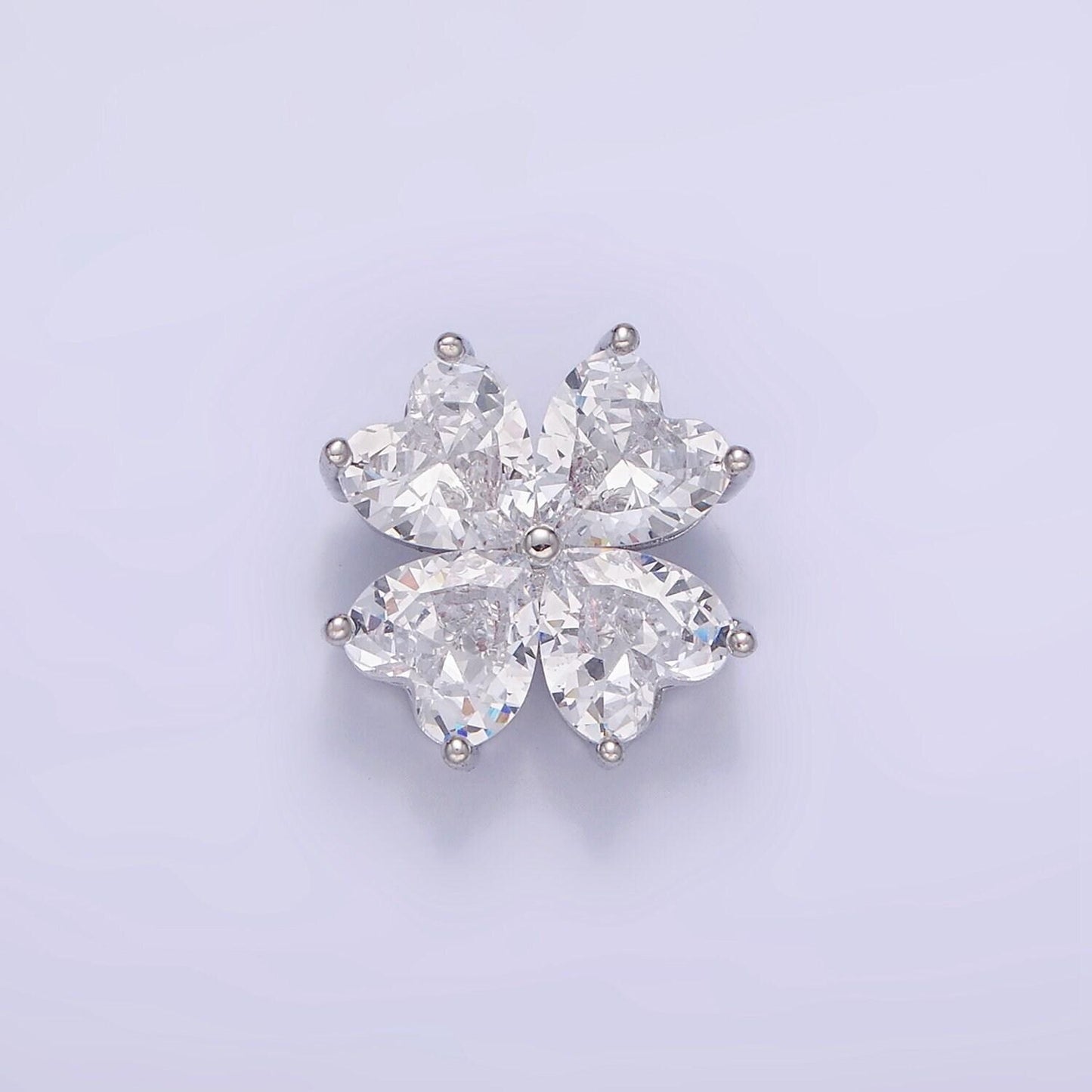 14k gold filled clear cz heart petal flower back loop pendant in gold & silver | aa-1162