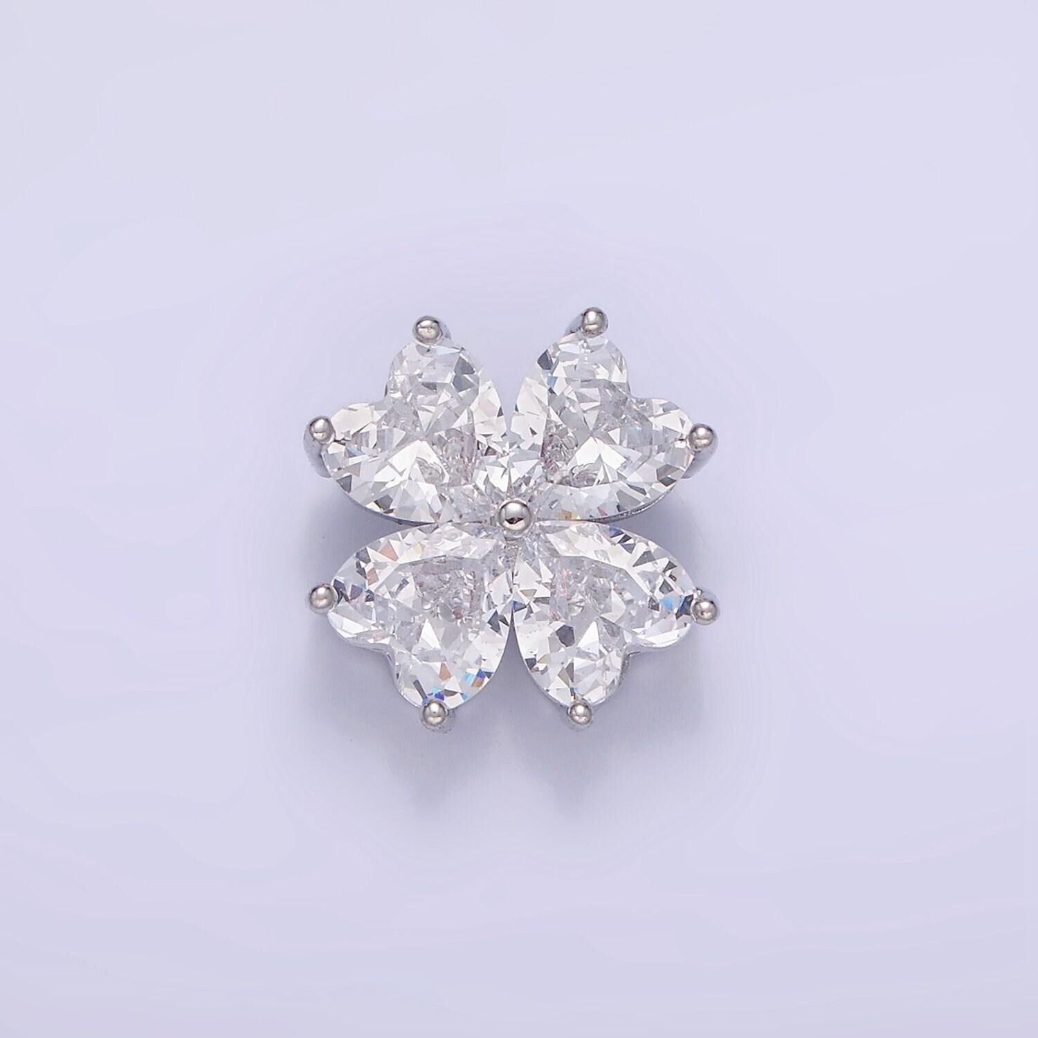 14k gold filled clear cz heart petal flower back loop pendant in gold & silver | aa-1162