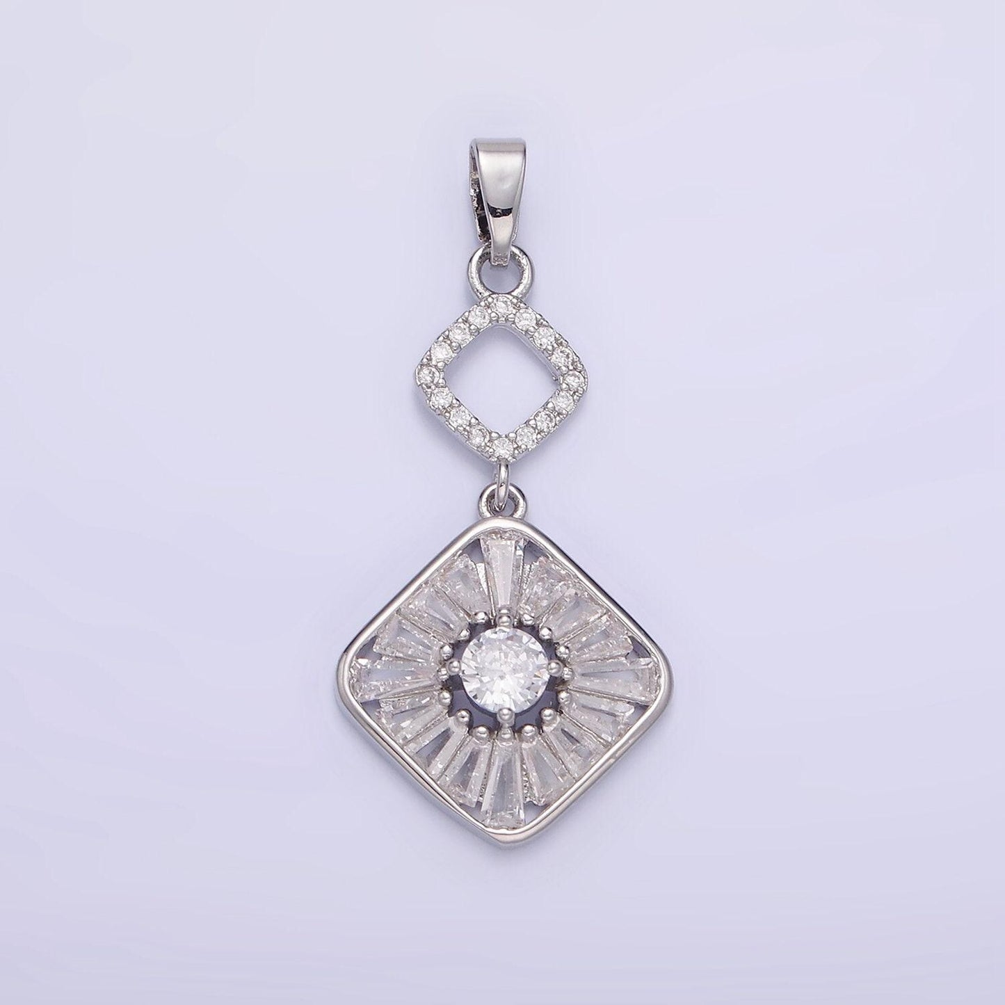 14k gold filled baguette open rhombus double drop pendant in gold & silver | aa-1160