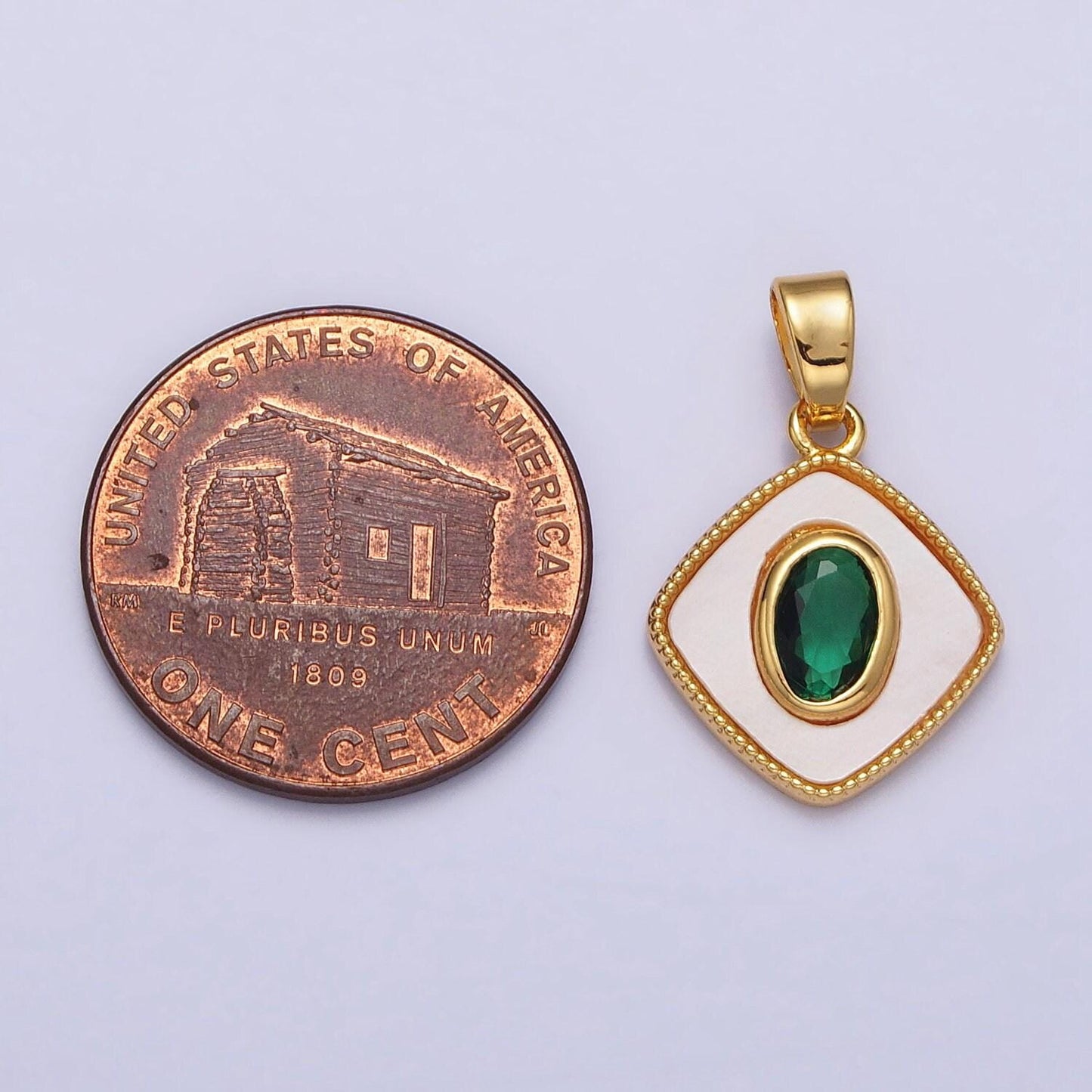 24k gold filled emerald green oval cz shell pearl rhombus beaded frame pendant | aa116