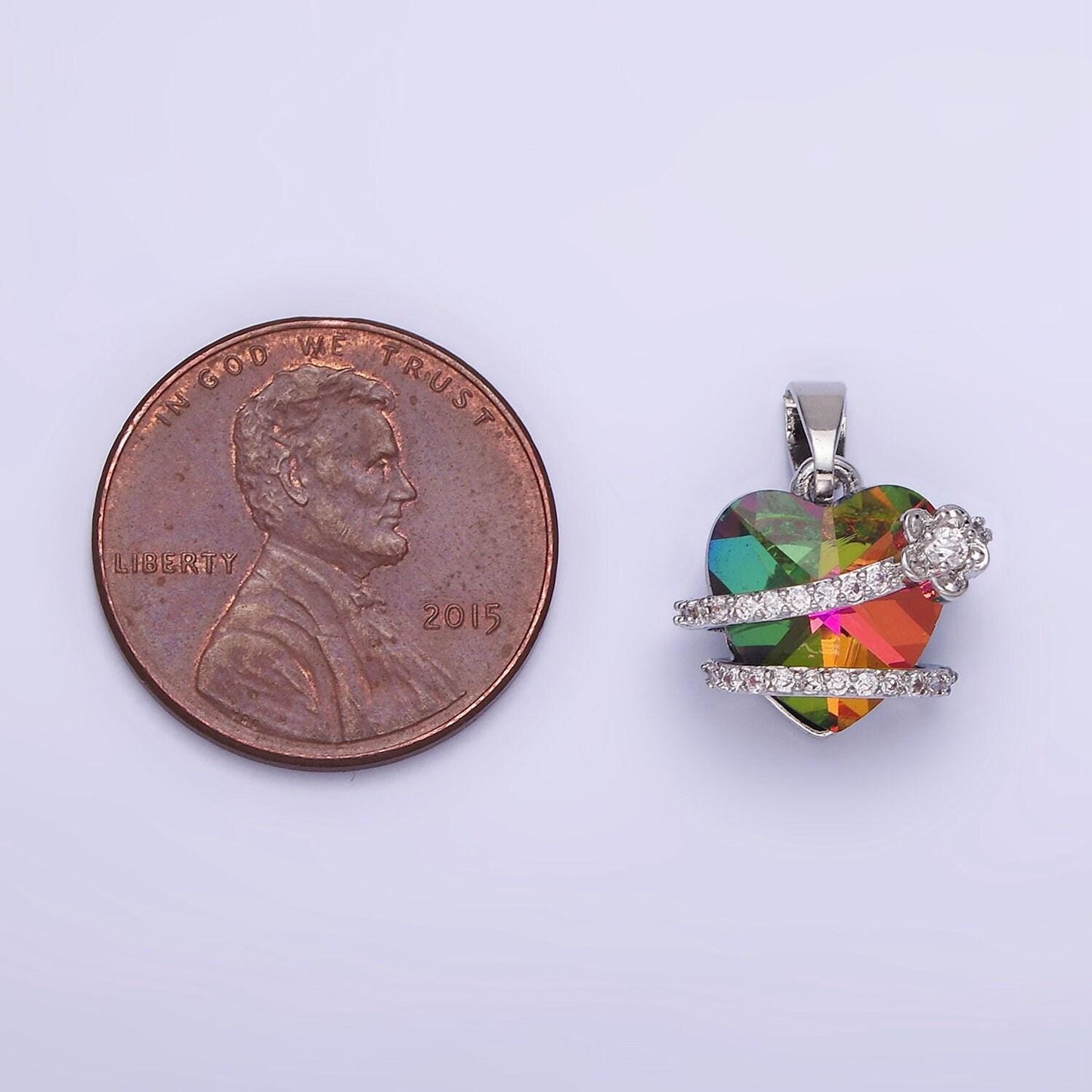 14k gold filled heart multicolor micro paved cz band flower pendant in gold & silver | aa-1159