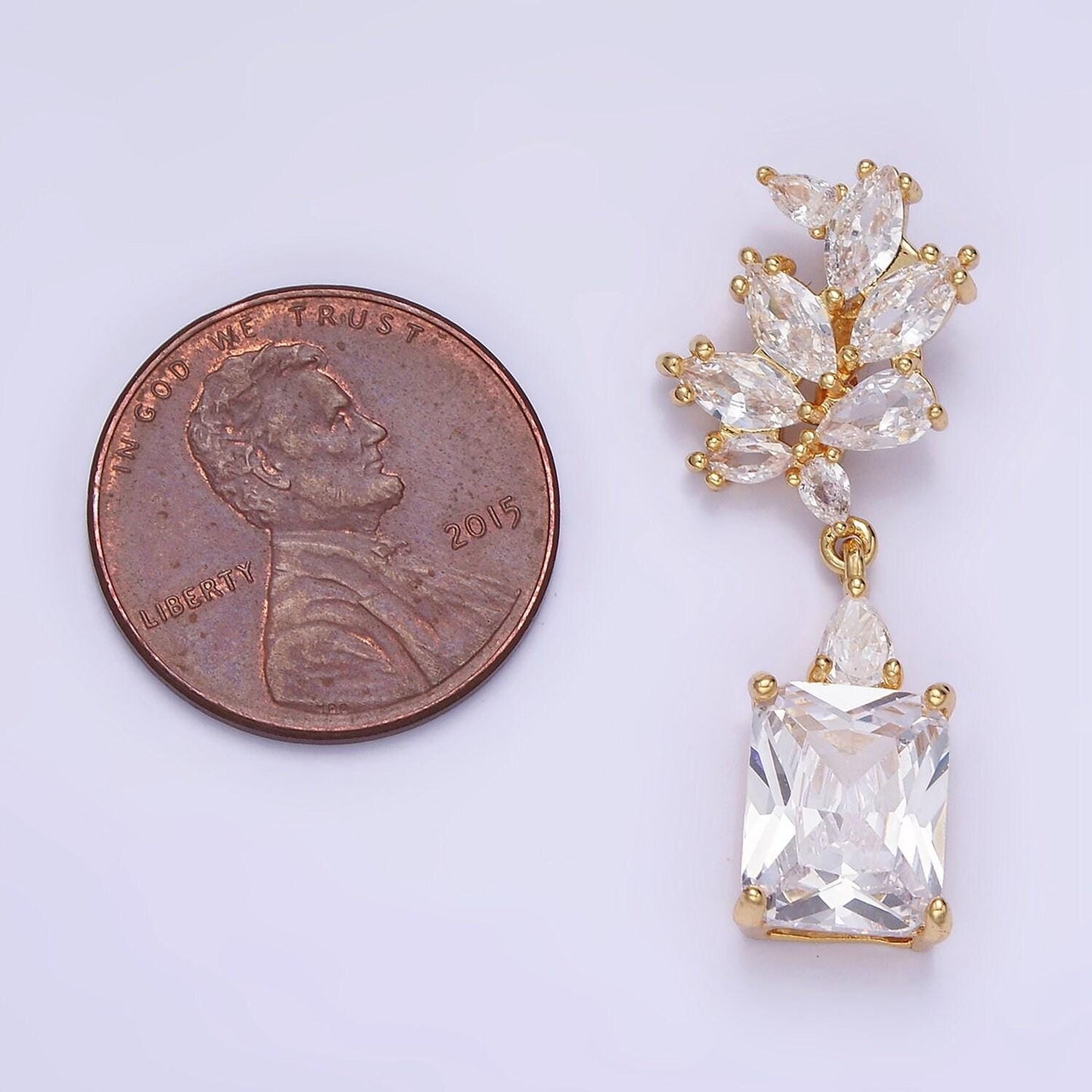 14k gold filled clear baguette drop marquise bail pendant in gold & silver | aa-1157