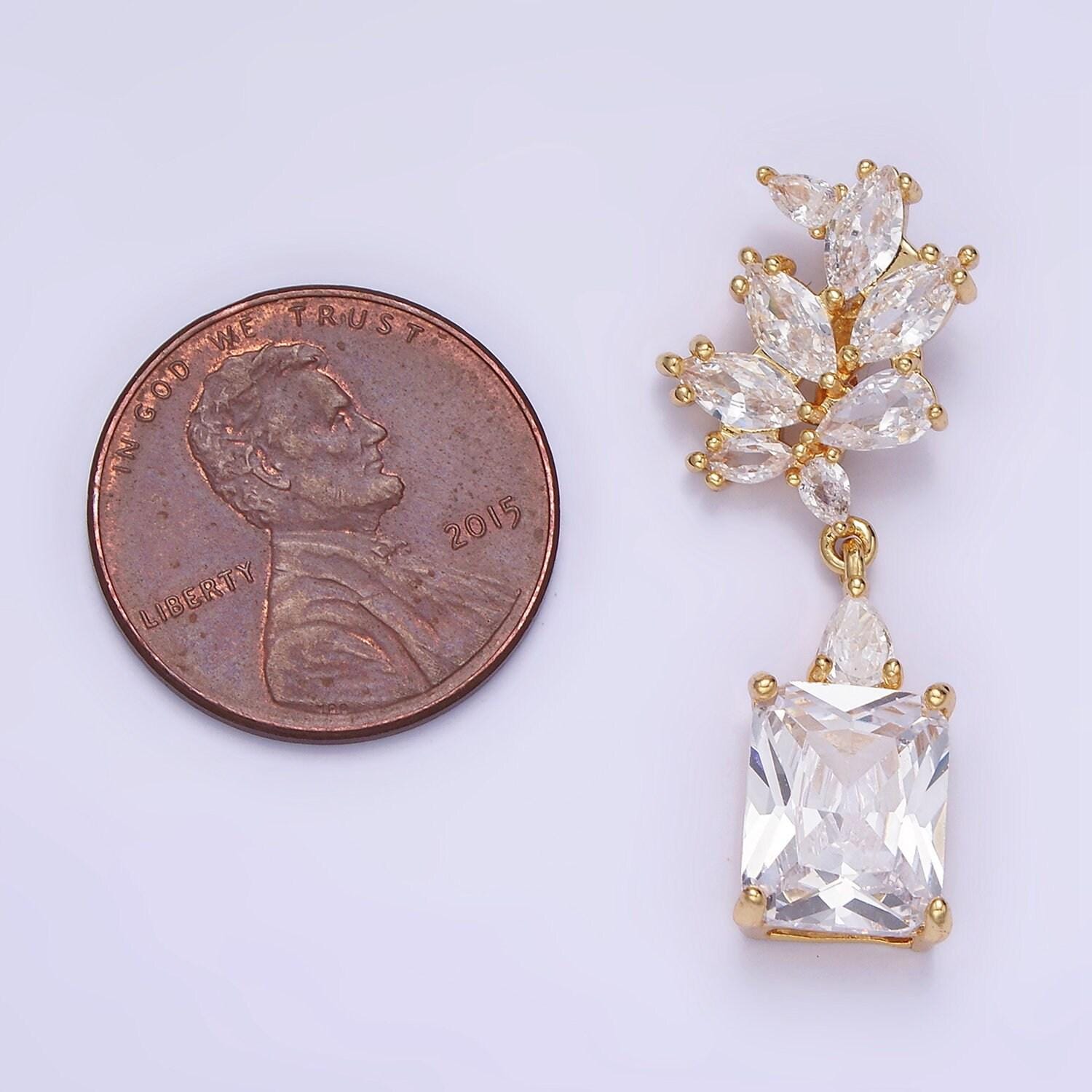 14k gold filled clear baguette drop marquise bail pendant in gold & silver | aa-1157