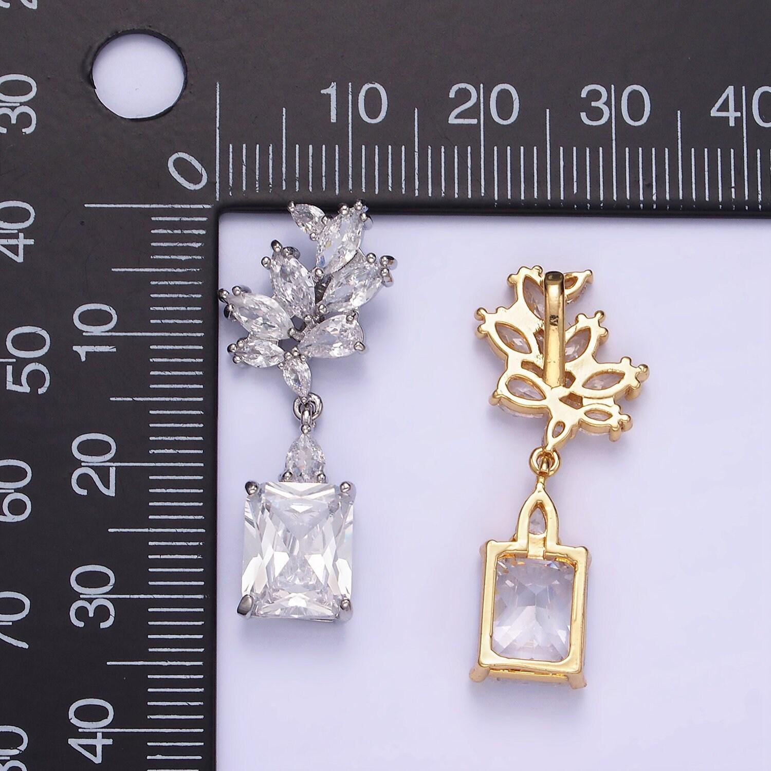14k gold filled clear baguette drop marquise bail pendant in gold & silver | aa-1157
