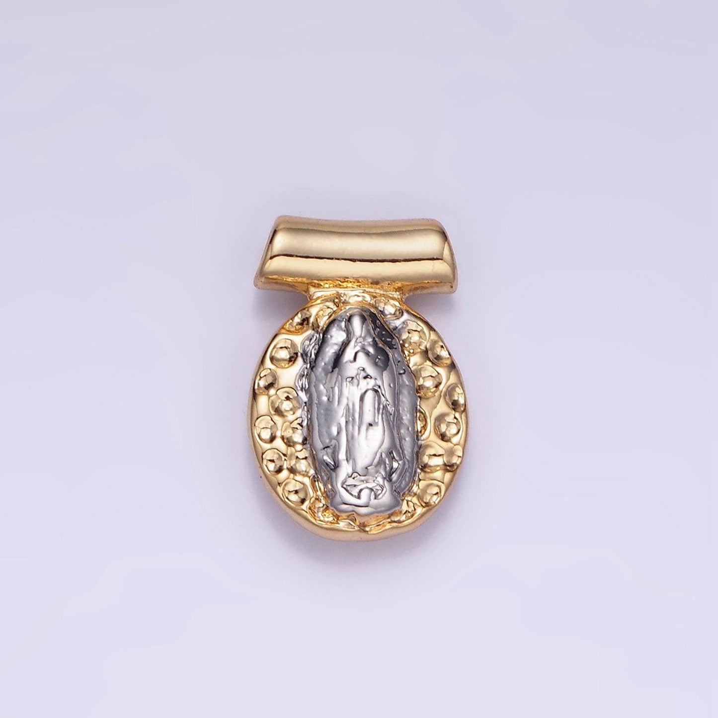Mini rustic gold style mixed metal virgin mary charm hammered gold medallion for necklace religious jewelry making | aa-1155