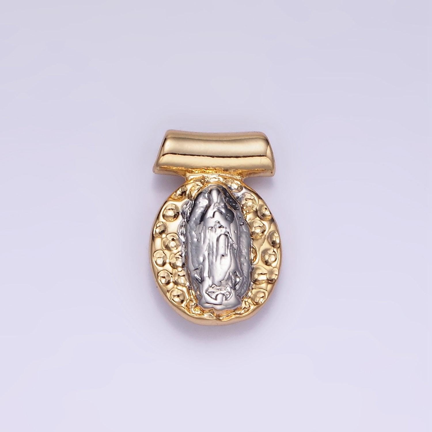 Mini rustic gold style mixed metal virgin mary charm hammered gold medallion for necklace religious jewelry making | aa-1155