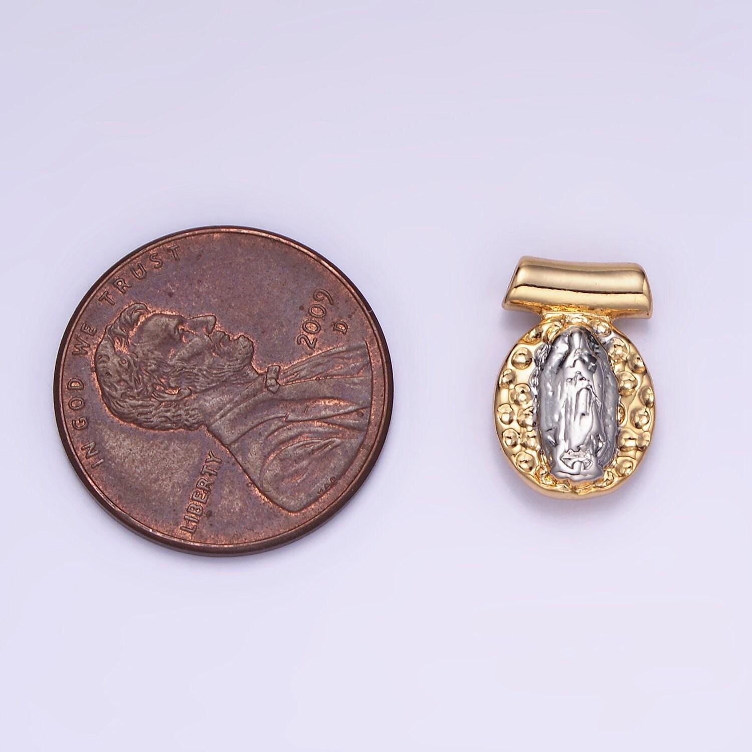 Mini rustic gold style mixed metal virgin mary charm hammered gold medallion for necklace religious jewelry making | aa-1155
