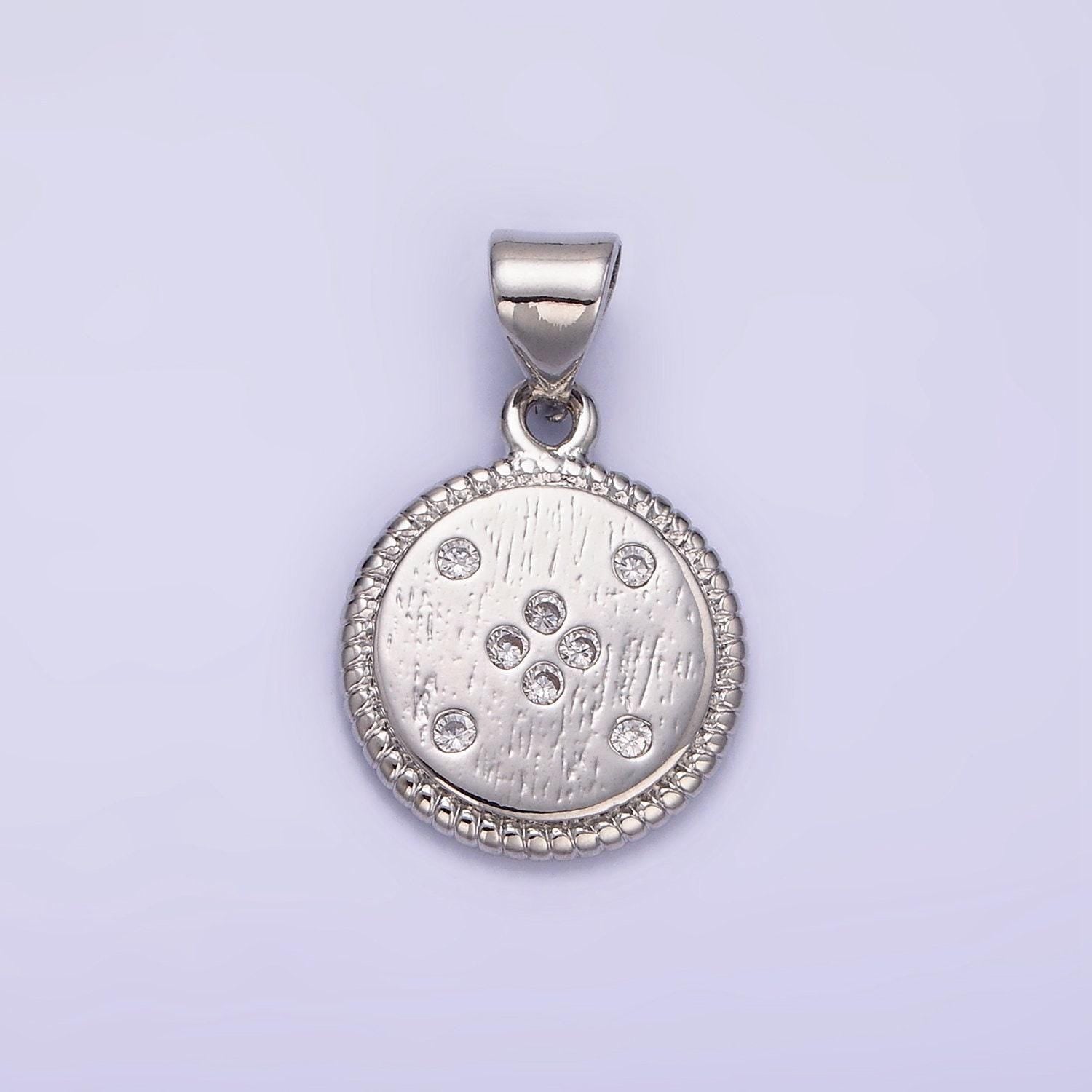 14k gold filled cz dotted round twisted bezel pendant in gold & silver cubic zirconia bubble charm | aa1152