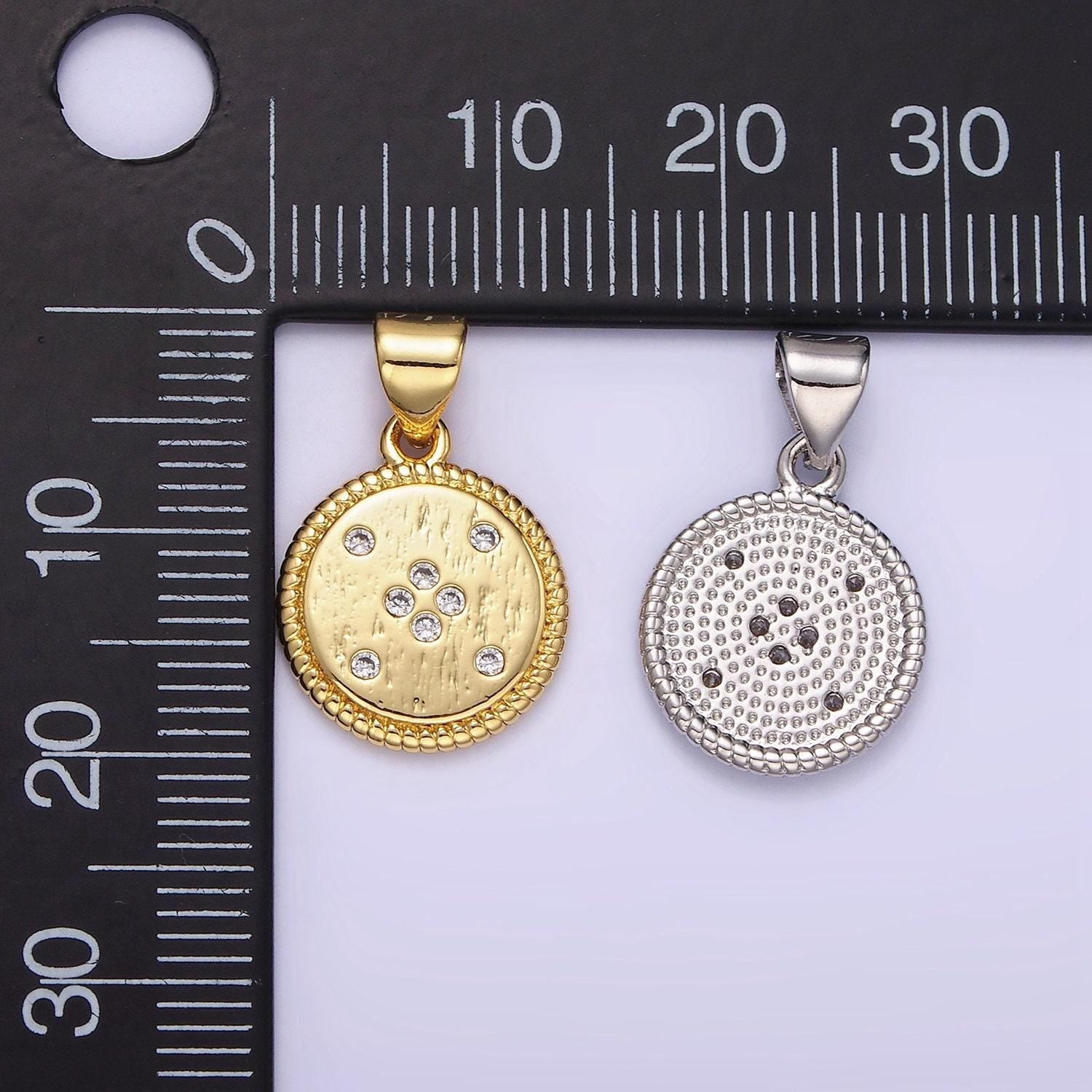 14k gold filled cz dotted round twisted bezel pendant in gold & silver cubic zirconia bubble charm | aa1152