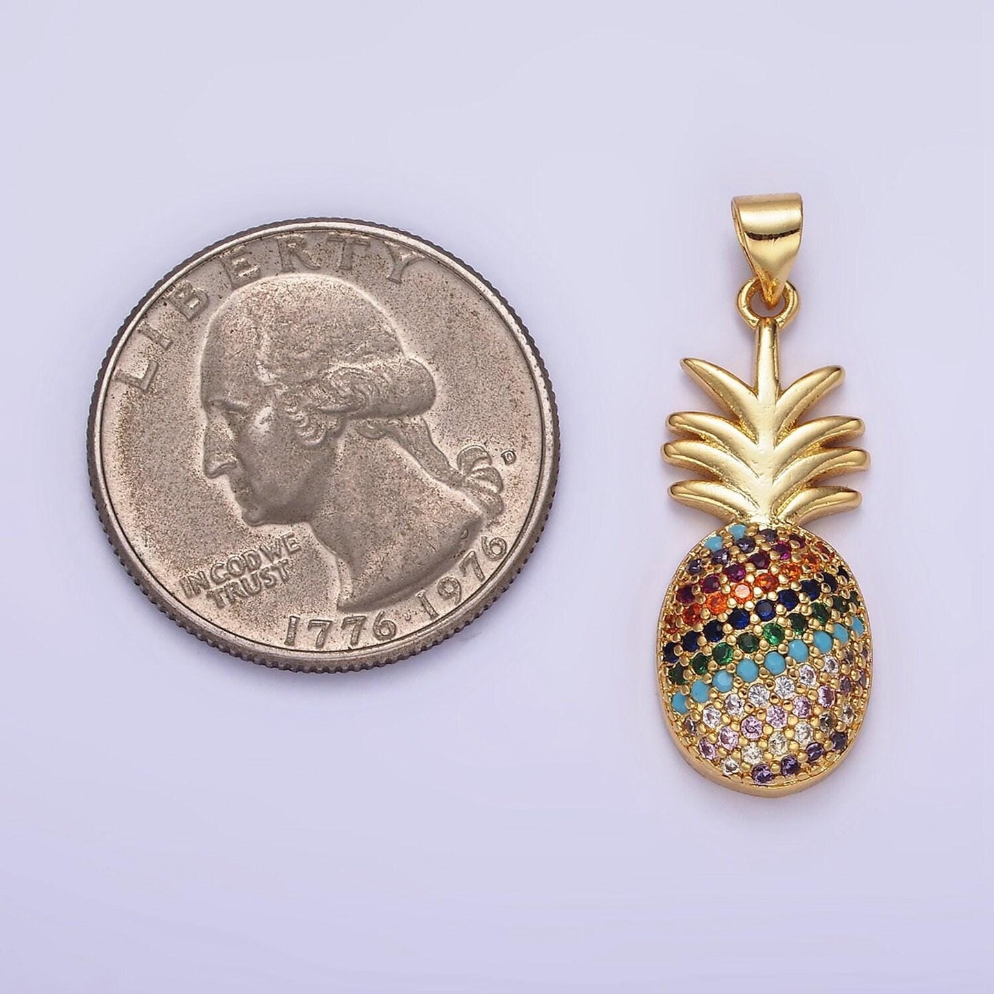 14k gold filled multicolor cz micro paved pineapple fruit pendant tropical fruit jewelry inspired | aa1148
