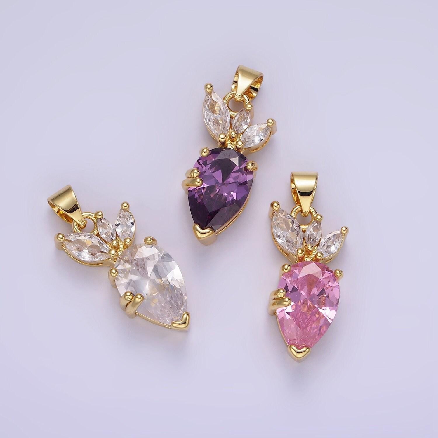 14k gold filled clear, pink, purple cz carrot vegetable pendant | aa-1138 / aa-1139