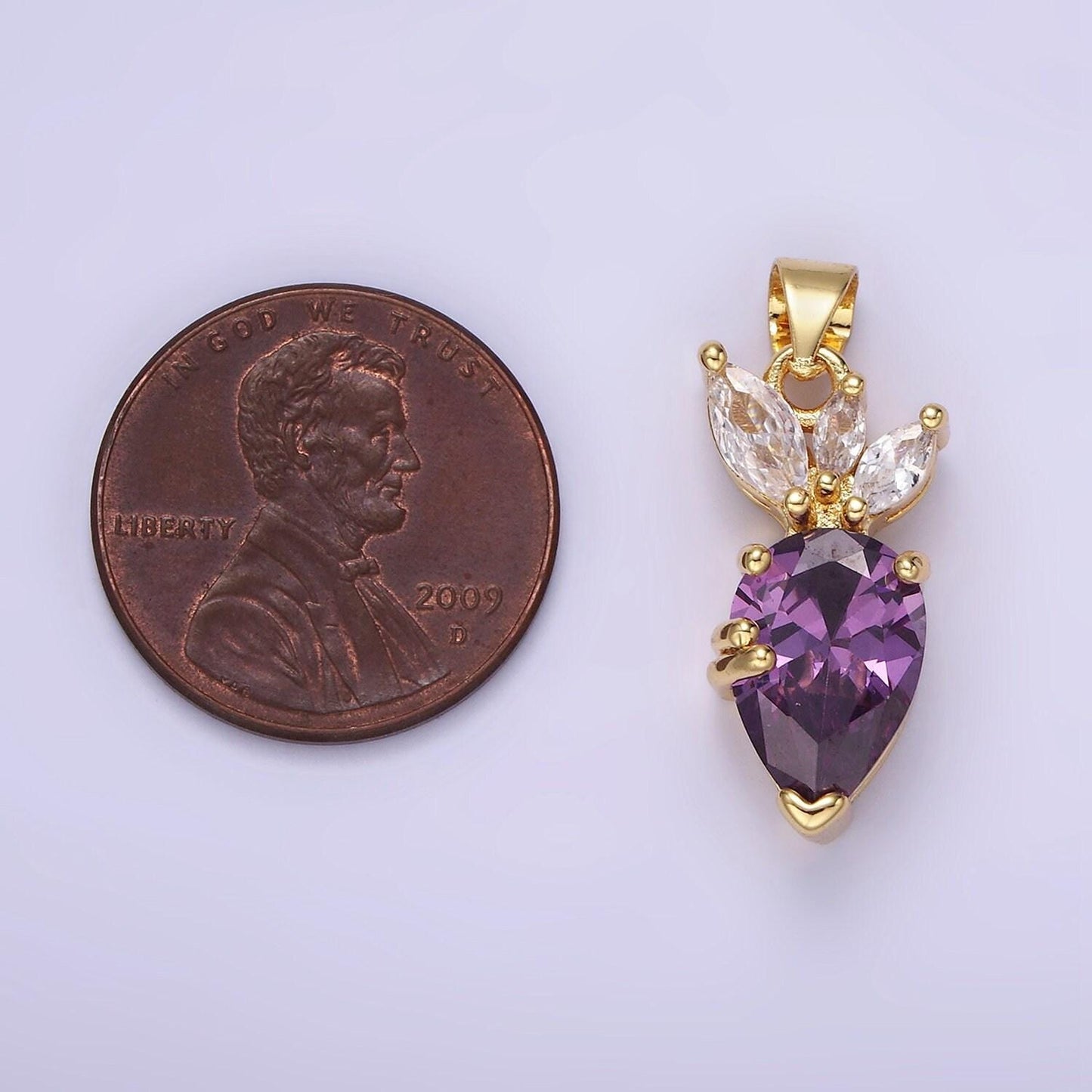 14k gold filled clear, pink, purple cz carrot vegetable pendant | aa-1138 / aa-1139