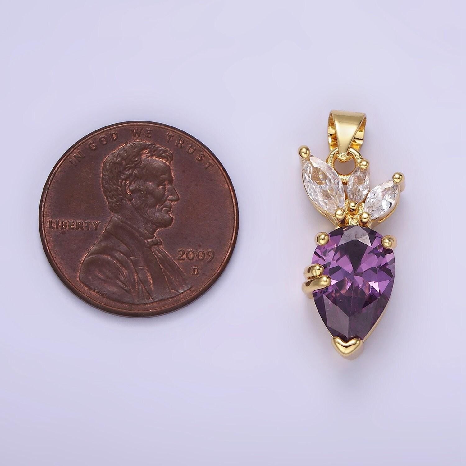 14k gold filled clear, pink, purple cz carrot vegetable pendant | aa-1138 / aa-1139
