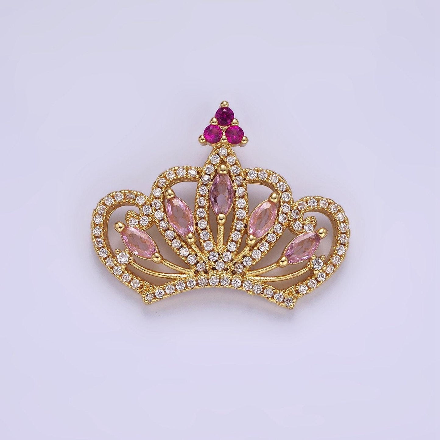 14k gold filled princess pink cz crown 21mm | aa-1135