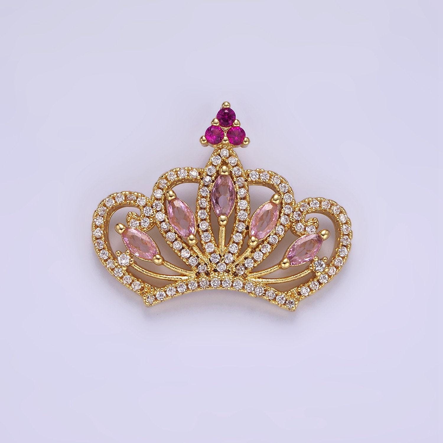14k gold filled princess pink cz crown 21mm | aa-1135