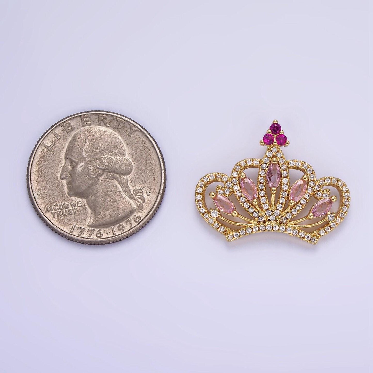 14k gold filled princess pink cz crown 21mm | aa-1135