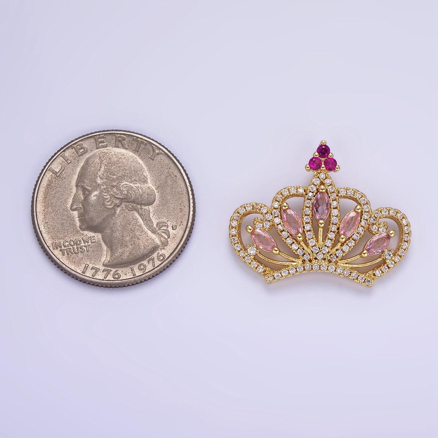 14k gold filled princess pink cz crown 21mm | aa-1135