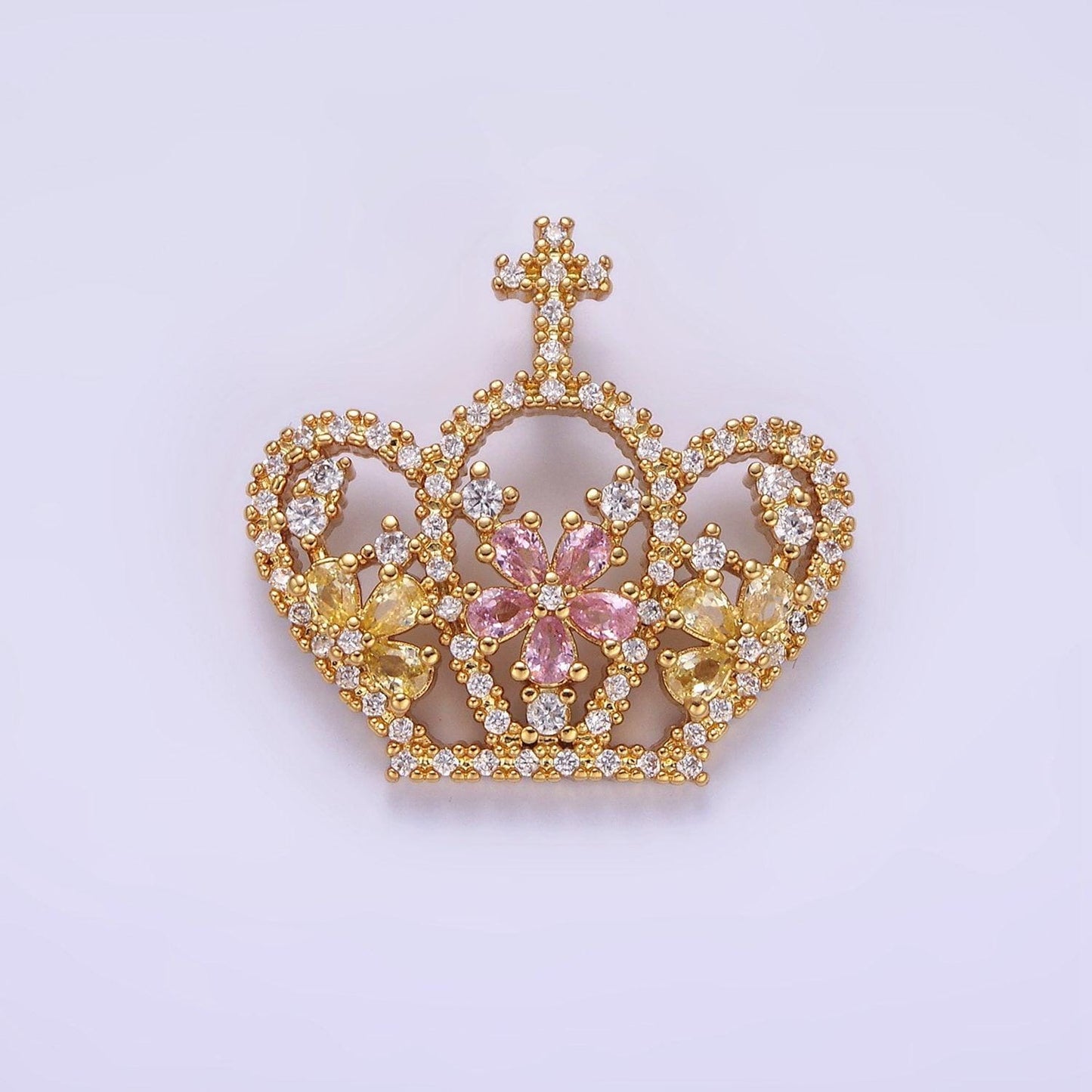 14k gold filled prince royal crown charm micro pave cubic zirconia cz stones pendant, royalty vintage crown design charm aa1134