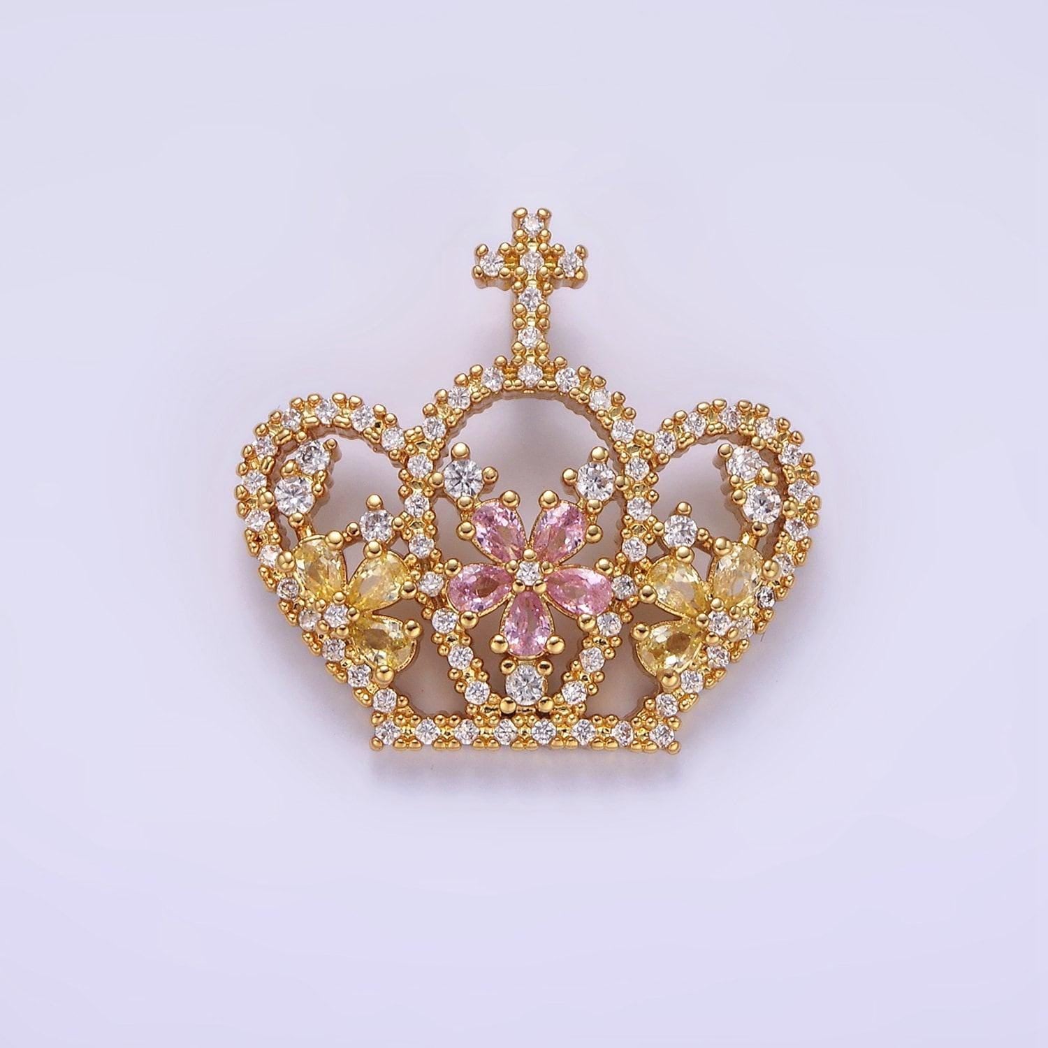 14k gold filled prince royal crown charm micro pave cubic zirconia cz stones pendant, royalty vintage crown design charm aa1134