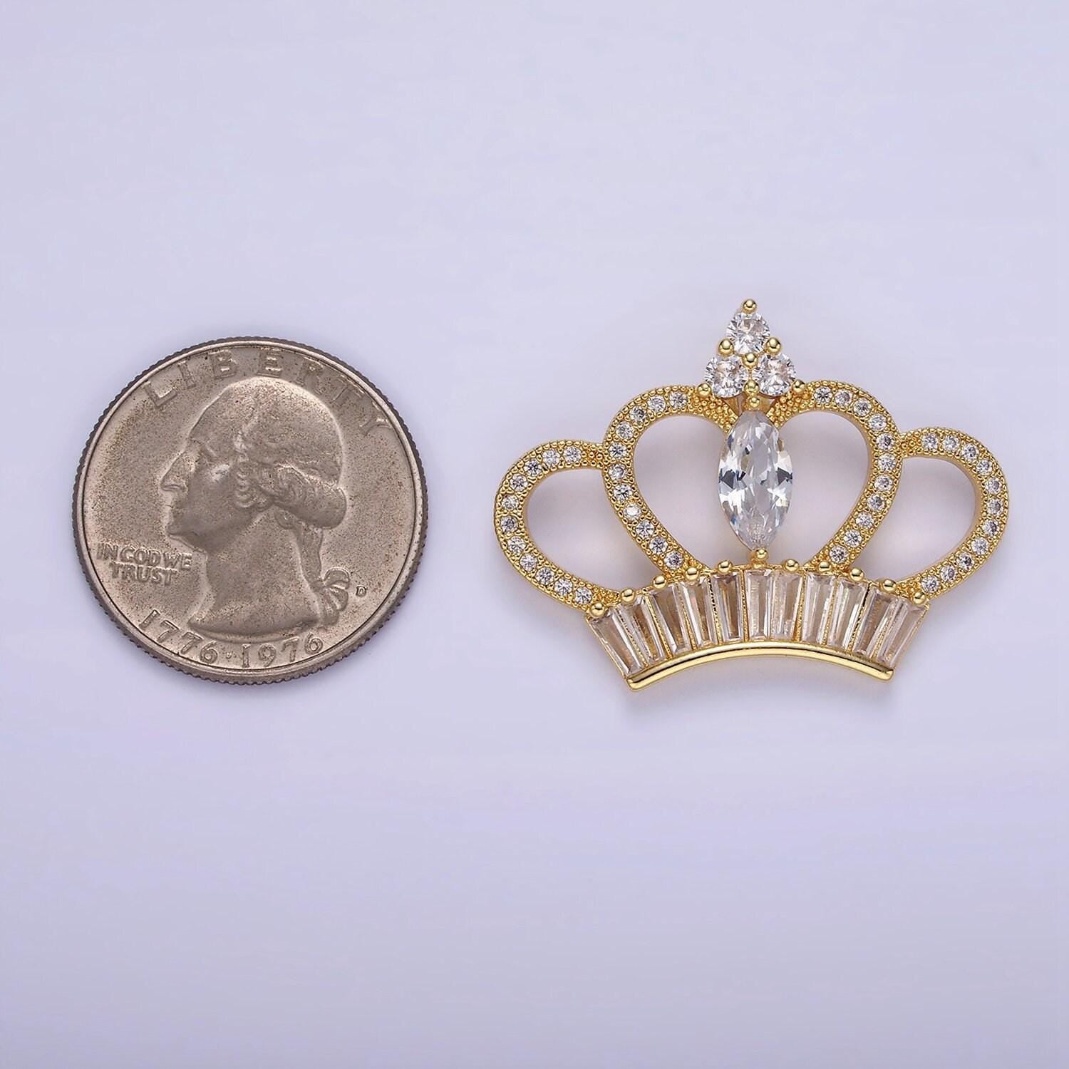 Dainty golden princess crown charm cubic crown charms, corona, gold princess clear cz for necklace component aa1133