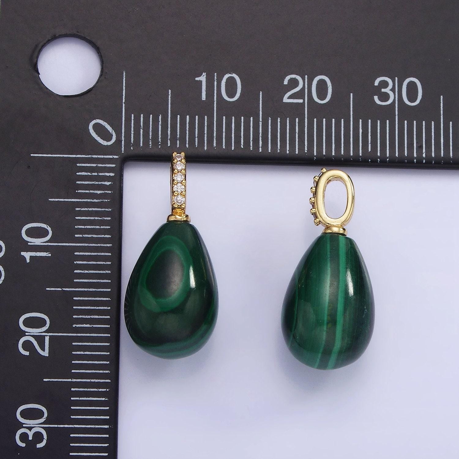 14k gold filled green malachite teardrop micro paved cz bail pendant | aa1131