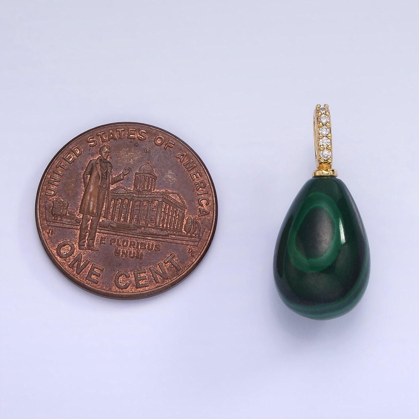 14k gold filled green malachite teardrop micro paved cz bail pendant | aa1131