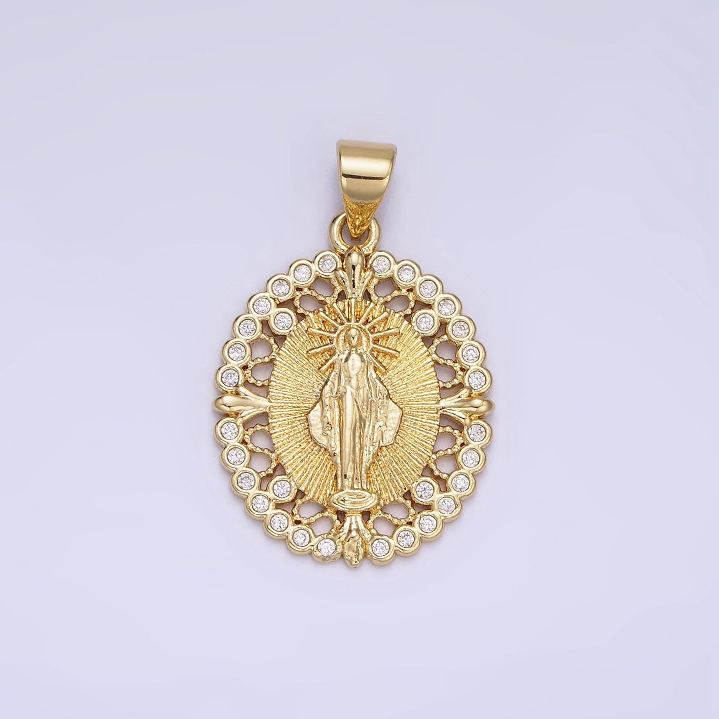 14k gold filled holy mary arms open cz pendant | aa-1129